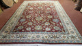 8x12 Indo-Mahal Rug, Floral Allover, Red & Beige, Wool Vintage Handmade Traditional Carpet