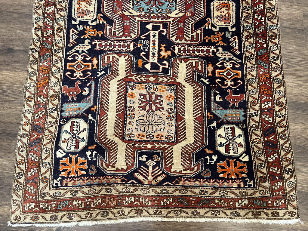 Persian Ardabil Wide Runner Rug 4x10 - Geometric Medallions & Animal Pictorials