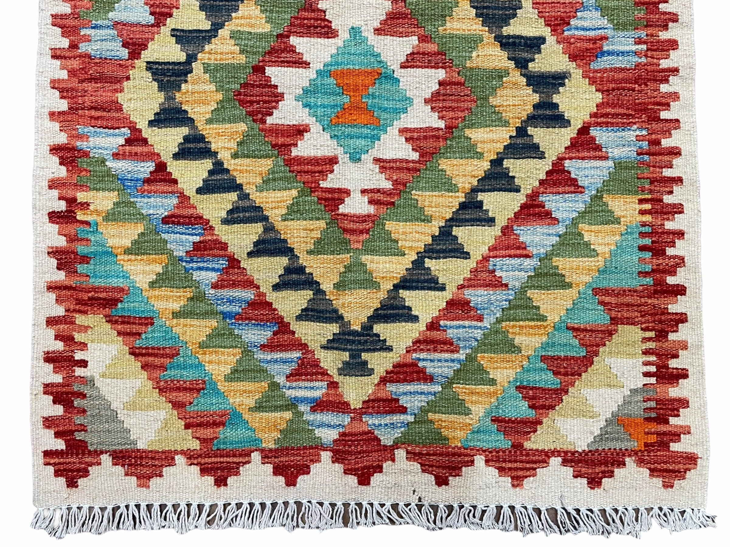 Small Kilim Rug 2x3 Colorful Turkish Kilim Accent Rug New Flatweave Wool Kilim Chobi Kilim Diamond Zigzag Playroom Rug