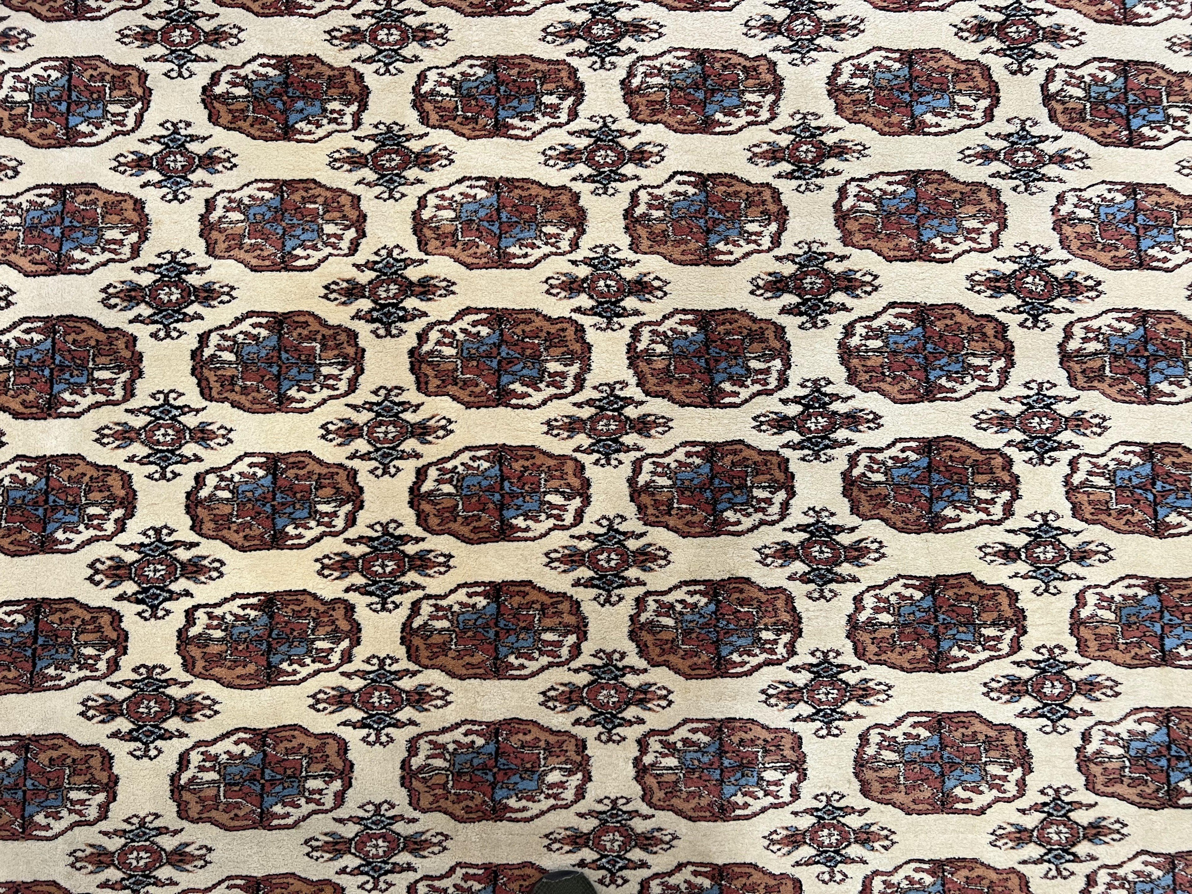 Pakistani Bokhara Rug 8x10, Wool Turkoman Carpet, Ivory/Cream