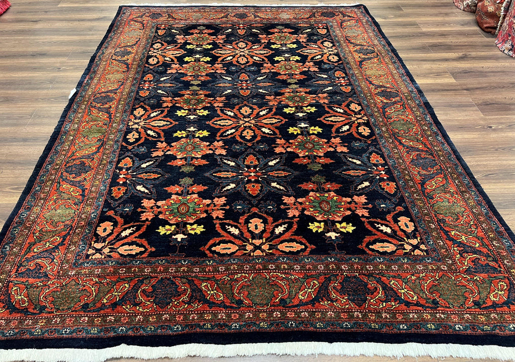 Wonderful Persian Rug 7x10, Navy Blue and Red, Allover Floral Pattern, Bidjar Carpet, Authentic Oriental Rug 7 x 10, Wool Hand Knotted Rug