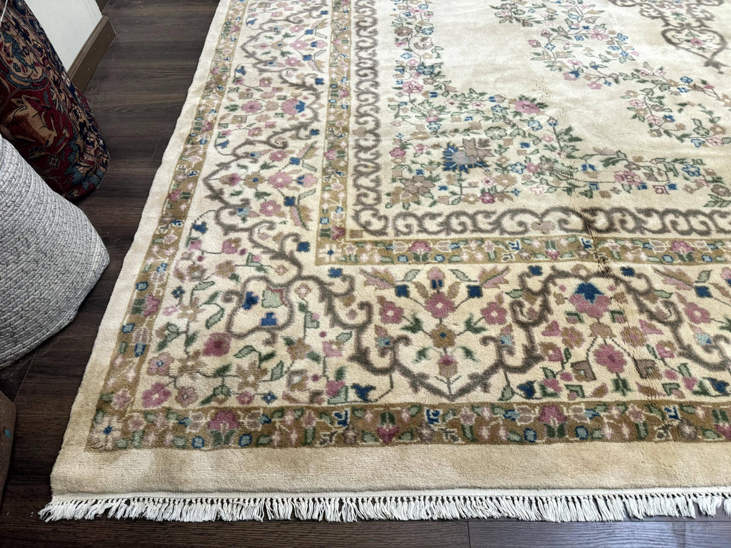 Indo Persian Rug 12x15, Palace Sized Carpet, Oversized Wool Handmade Rug, Kerman Rug, Semi Open Field, Pande Cameron Rug, Beige