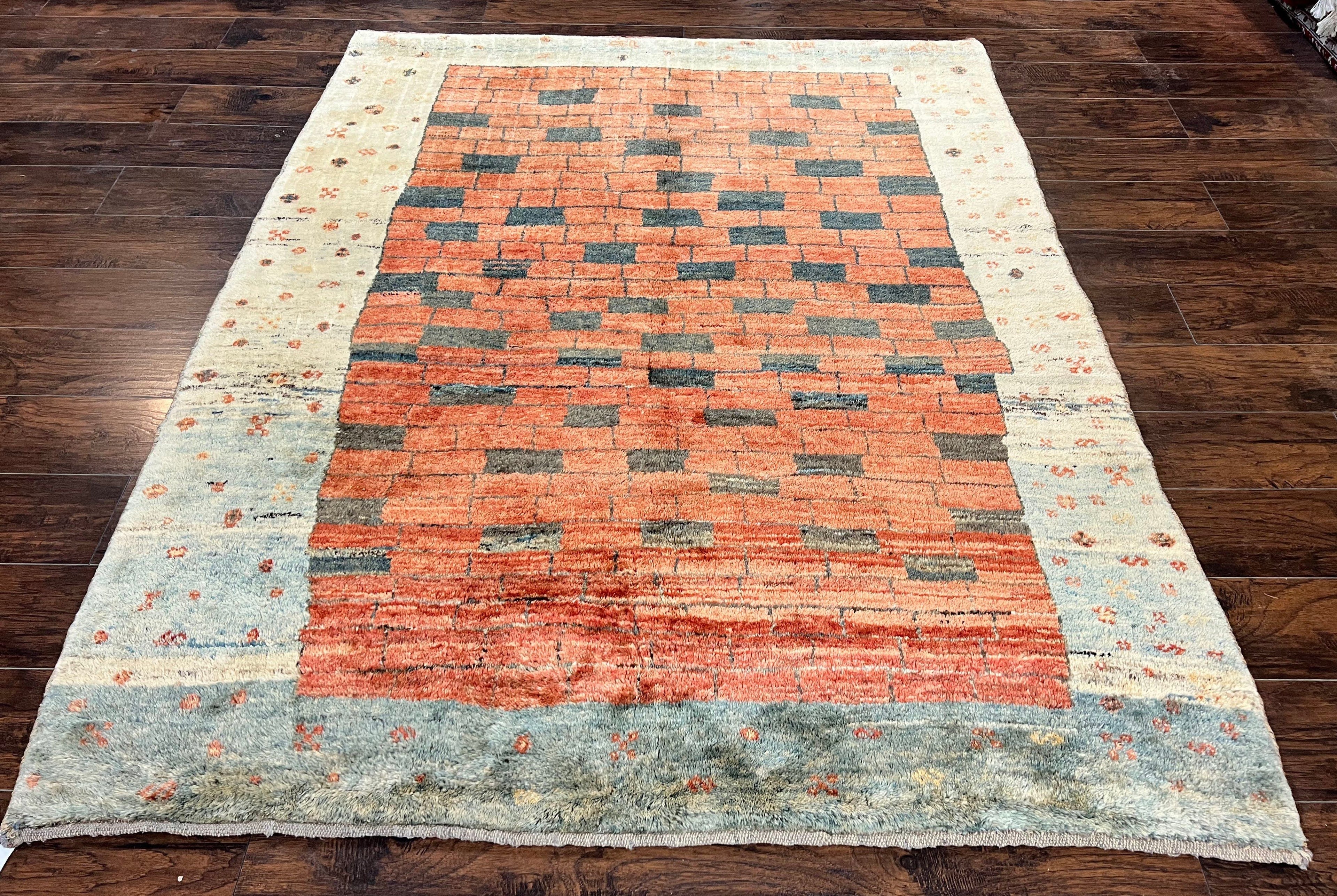 Persian Gabbeh Rug 6x8 ft, Wool Handmade Tribal Rug