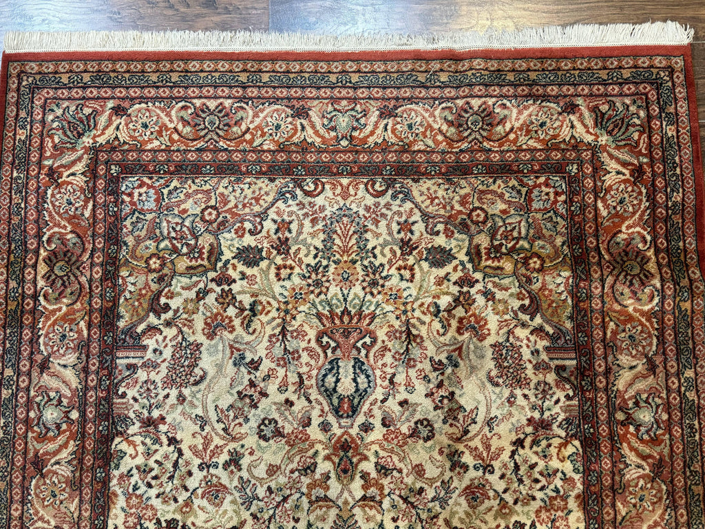 Antique Persian Rug 5x7, Allover Floral with Vases, Beige and Red, Belgian Power Loomed Rug, Vintage
