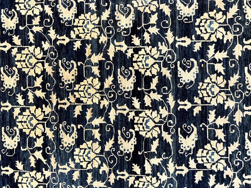 Sino Persian Rug 6x9, Hand Knotted Wool Carpet, Floral Allover, Blue Cream-Tan