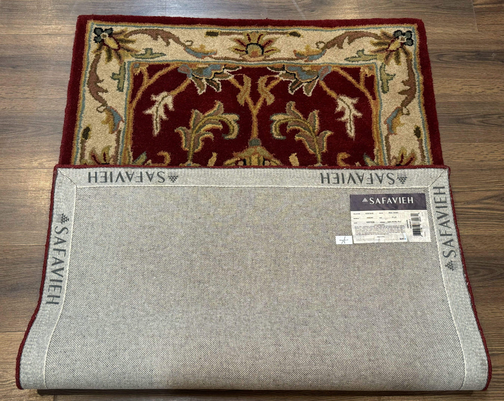 Small Floral Wool Rug 3x5, Safavieh Heritage Collection, Dark Red, Pair B