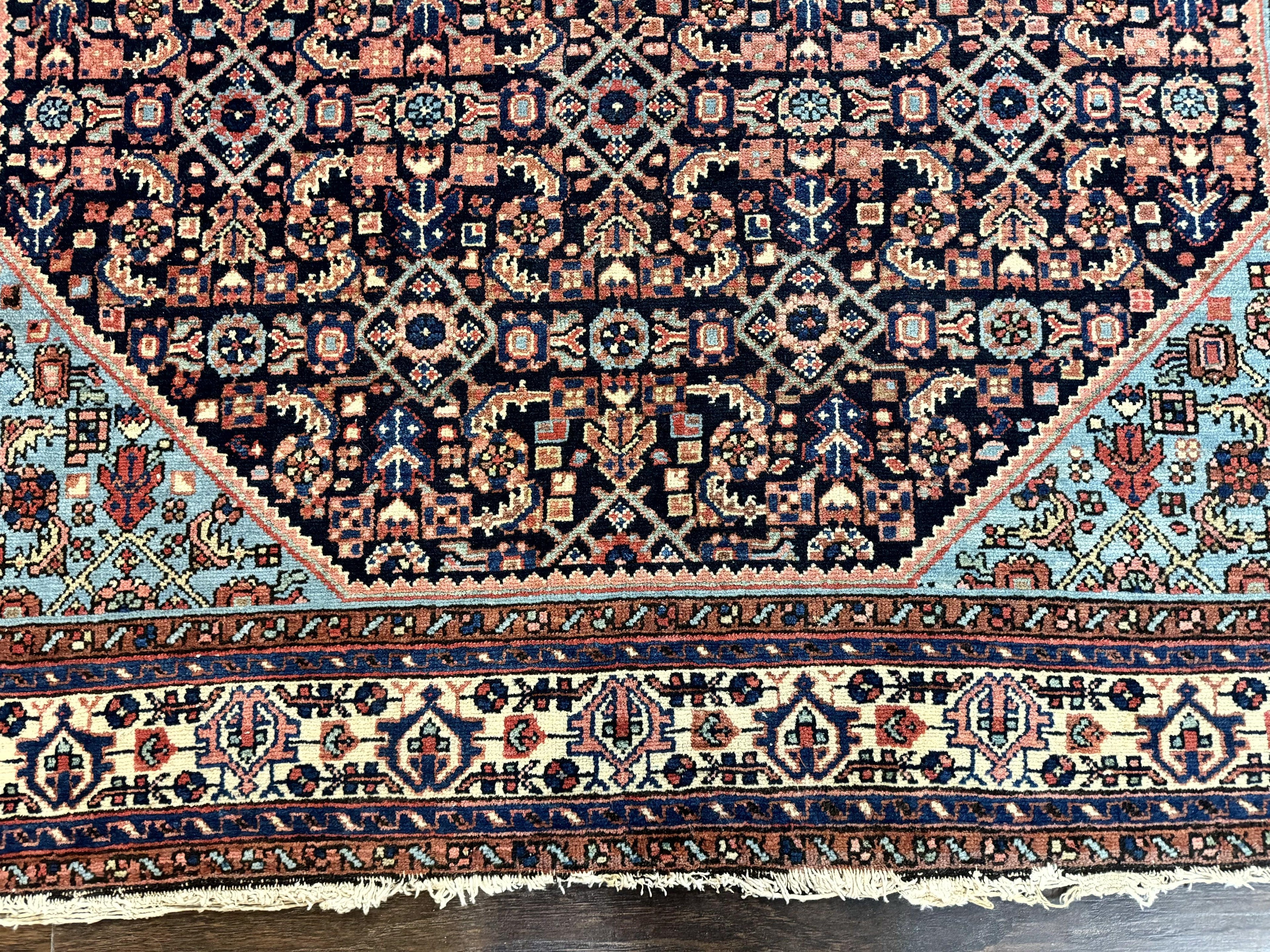 Antique Persian Rug 5 x 6.7, Navy Blue & Ivory, Handmade Persian Wool Carpet, Hamadan Angelas Rug