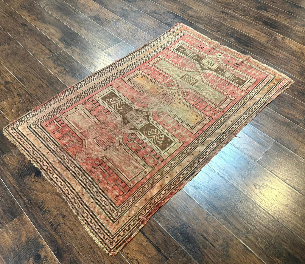 Antique Turkish Melas Rug 3x5, Geometric Carpet, 1920s Wool Rug, Bohemian Rug, Low Pile Rug, Tribal Rug