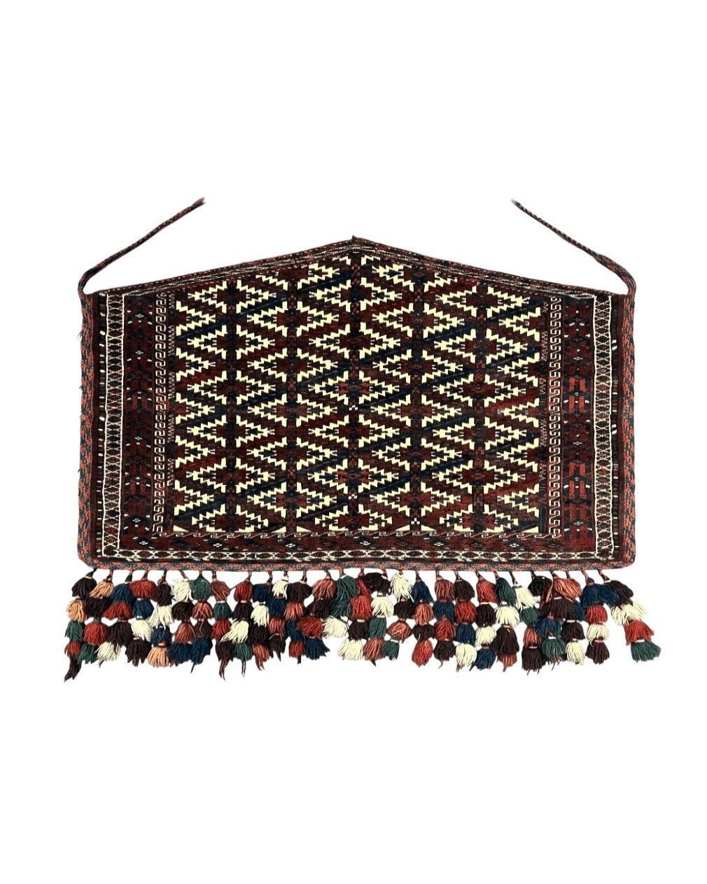 Antique Turkoman Camel Trapping, Turkoman Asmalyk, Red Black Ivory, Handmade, Hand Knotted Tribal Collectible Rug, Rare