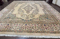 Indo Persian Rug 12x15, Palace Sized Carpet, Oversized Wool Handmade Rug, Kerman Rug, Semi Open Field, Pande Cameron Rug, Beige