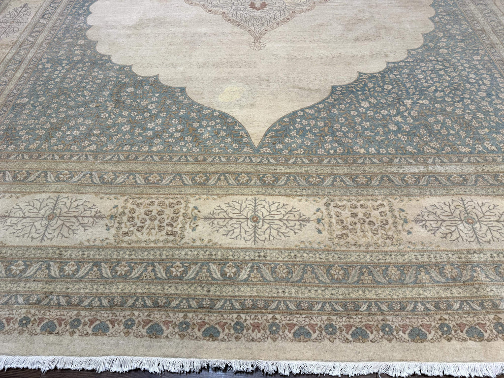 Palace Size Pak Persian Rug 12x18, Haji Jalili Design, Pakistani Carpet, Oat and Light Blue, Fine 260 KPSI