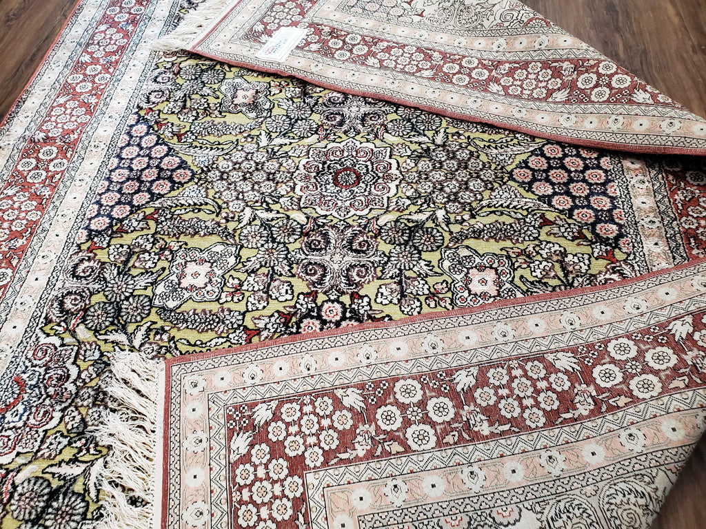 5x8 Indian Kashmiri Silk Rug with Gold Threads