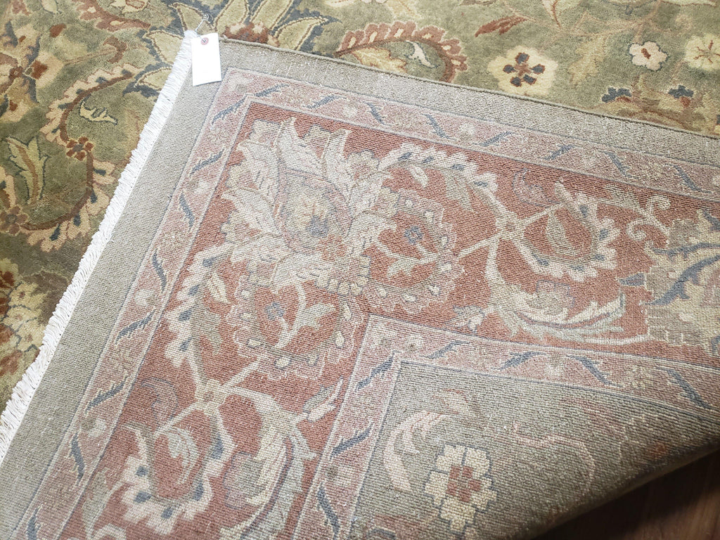 Green Indo Mahal Area Rug 9x12, Wool Hand-Knotted Carpet
