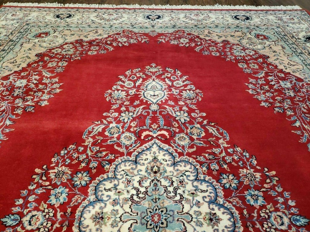9' X 12' Vintage Handmade India Medallion Wool Rug Vegetable Dyes Nice Red
