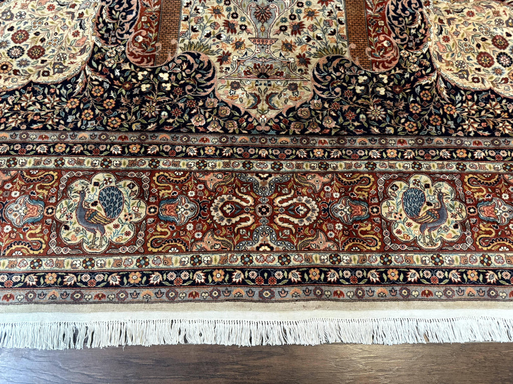 Wonderful Pak Persian Rug 9x12, Very Fine 260 KPSI, Floral Peacocks, Handmade Vintage Wool Rug