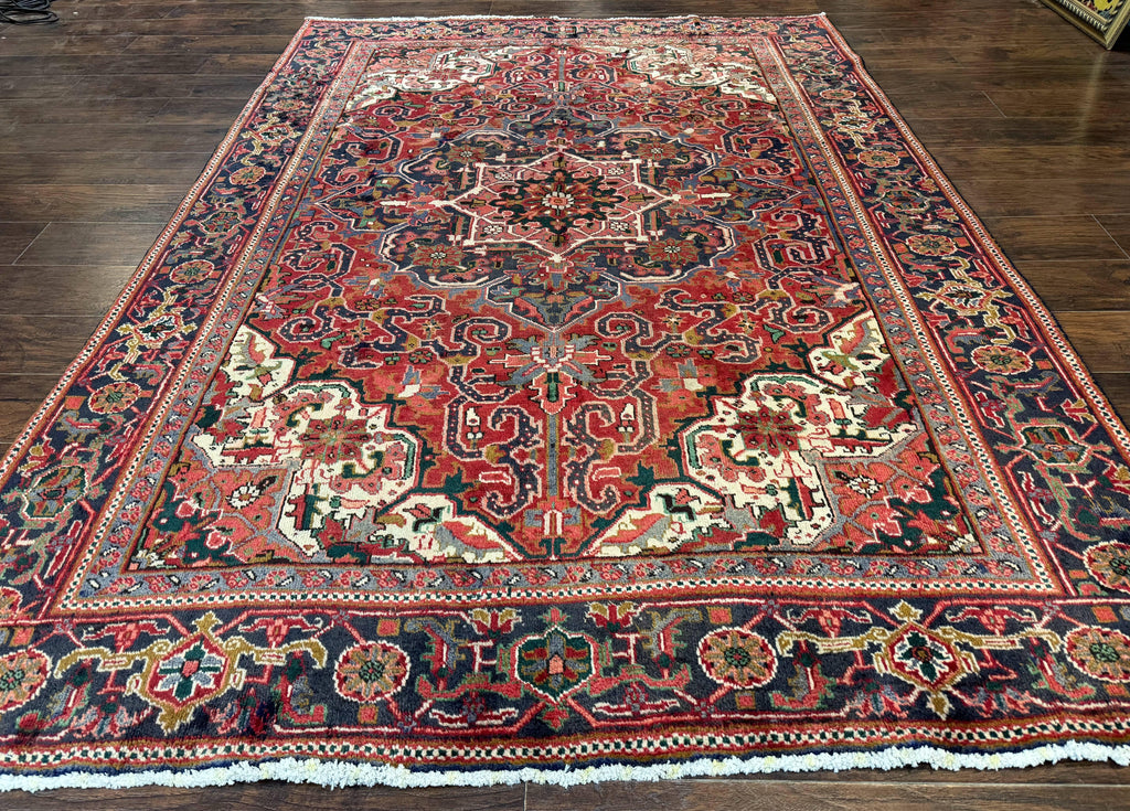 Persian Heriz Rug 6.6 x 9, Geometric Wool Persian Carpet