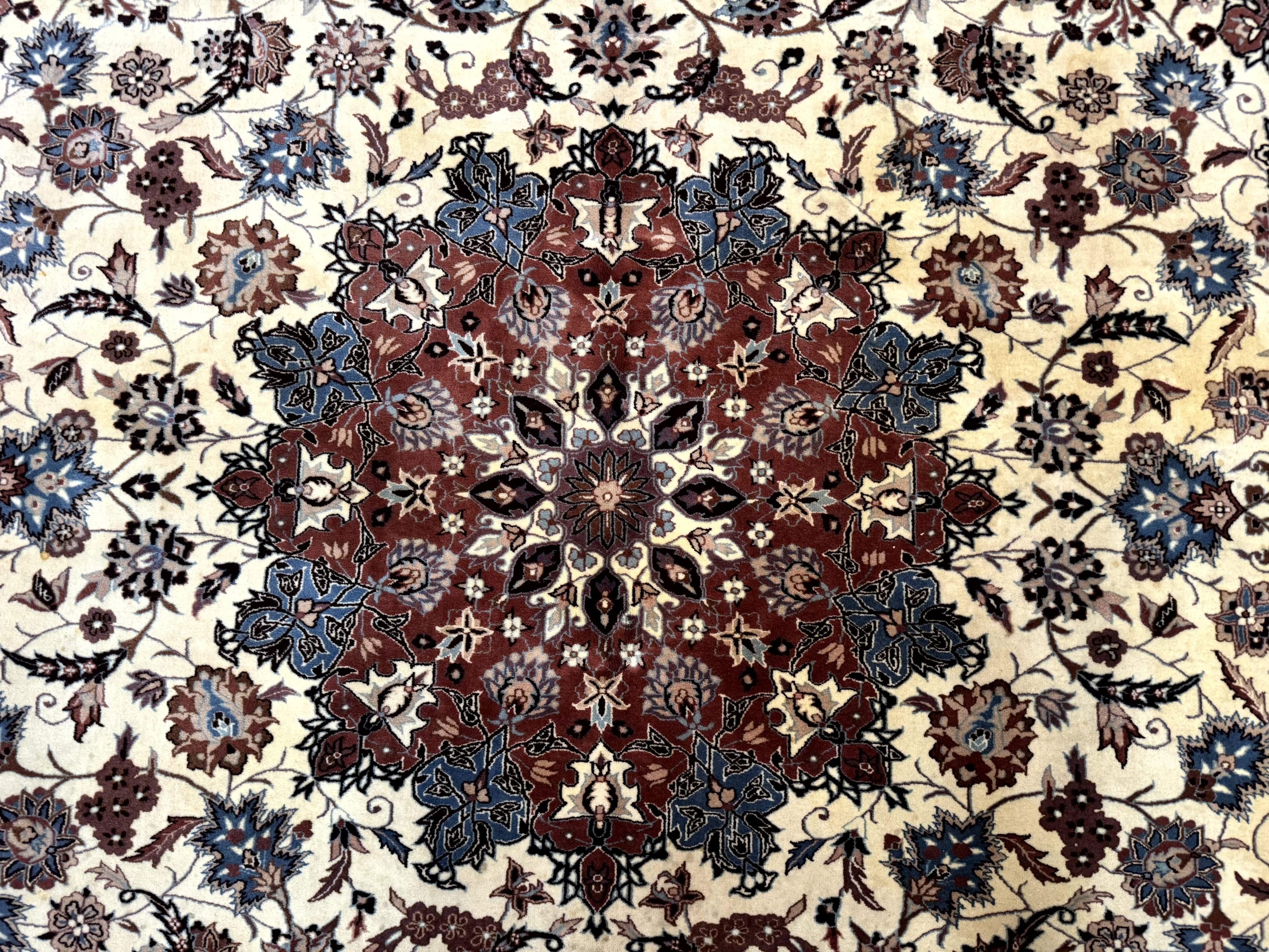 Persian Rug 8x10, Sino Persian Floral Medallion Carpet, Traditional Wool Area Rug, Cream and Brick Red, Fine 210 KPSI