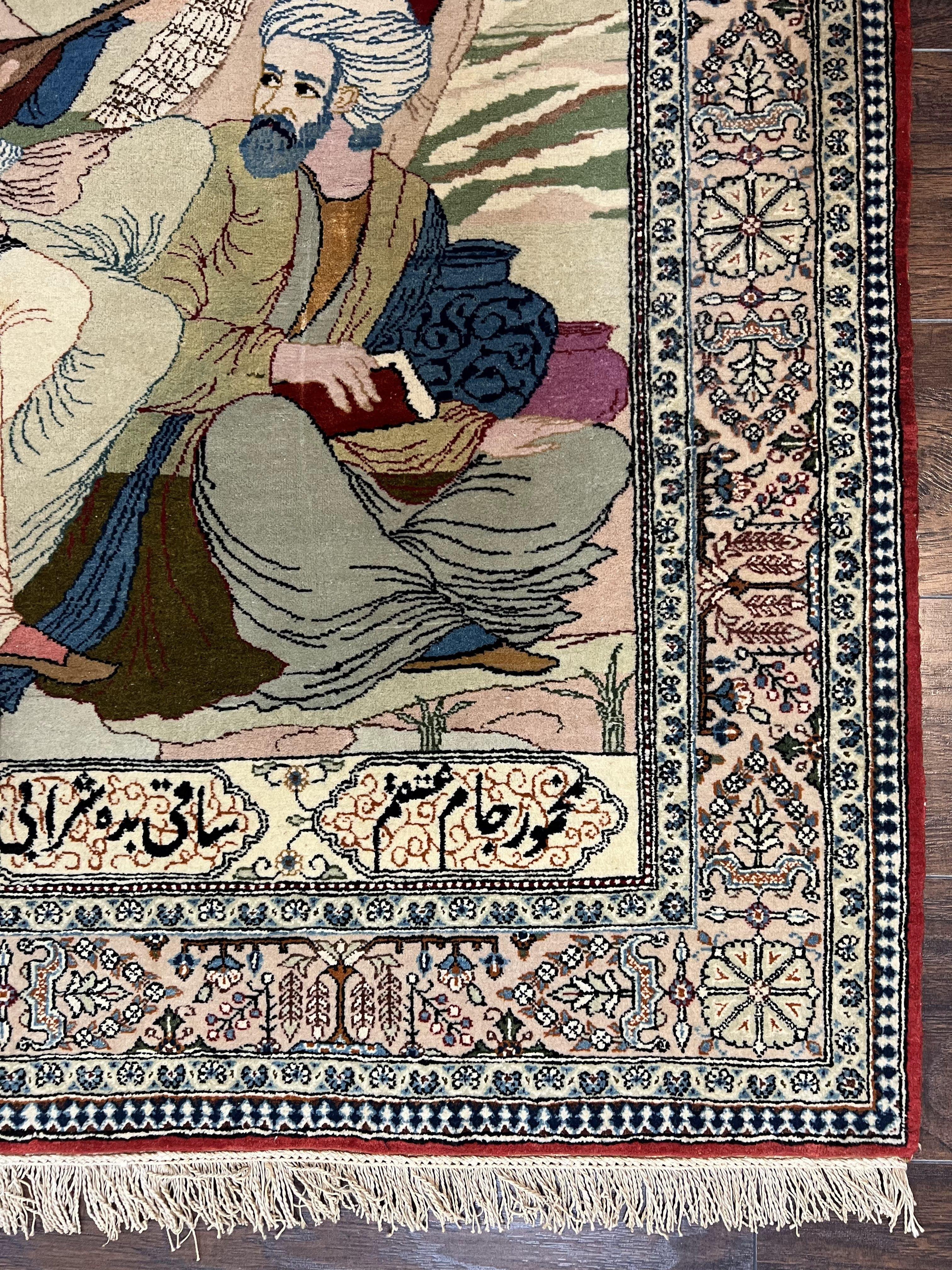 Vintage Persian Qum Pictorial Rug 5x7 - Wool & Silk