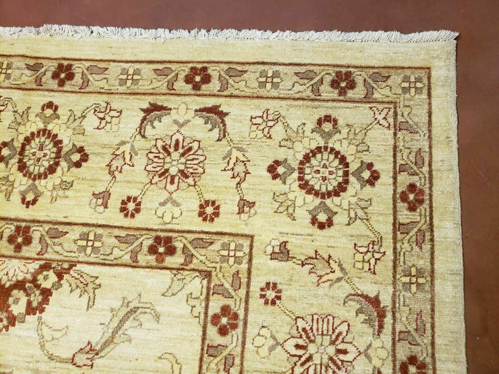 Oushak Rug 10x14 Neutral Colors Handmade Peshawar Wool Carpet Oatmeal Beige