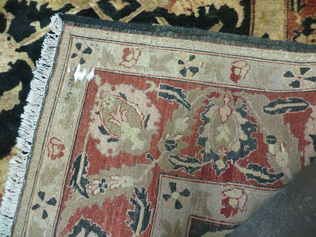 8' X 9' Handmade Pakistan Wool Cotton Rug Peshawar Black Floral Nice # 200C