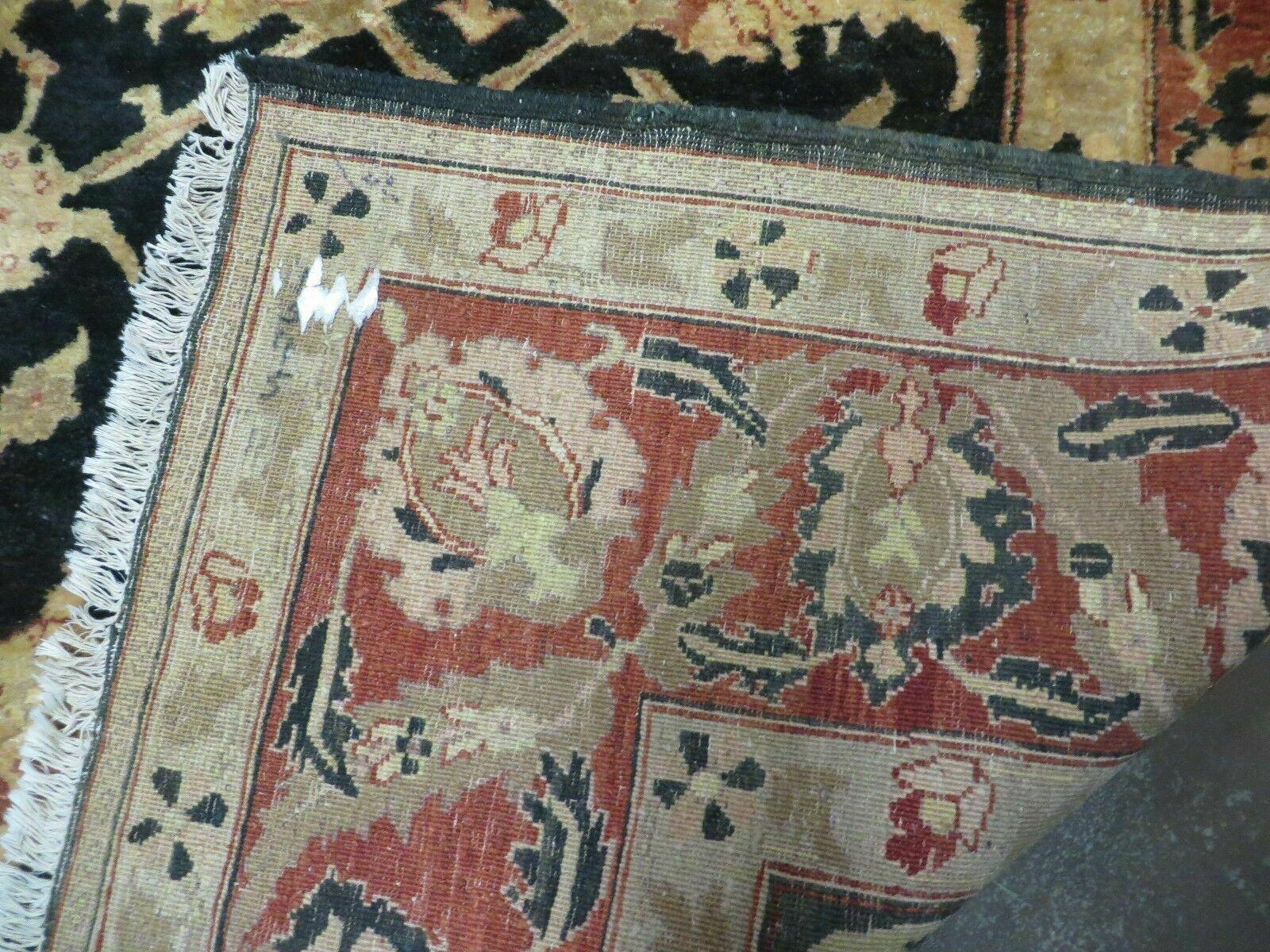 8' X 9' Handmade Pakistan Wool Cotton Rug Peshawar Black Floral Nice # 200C
