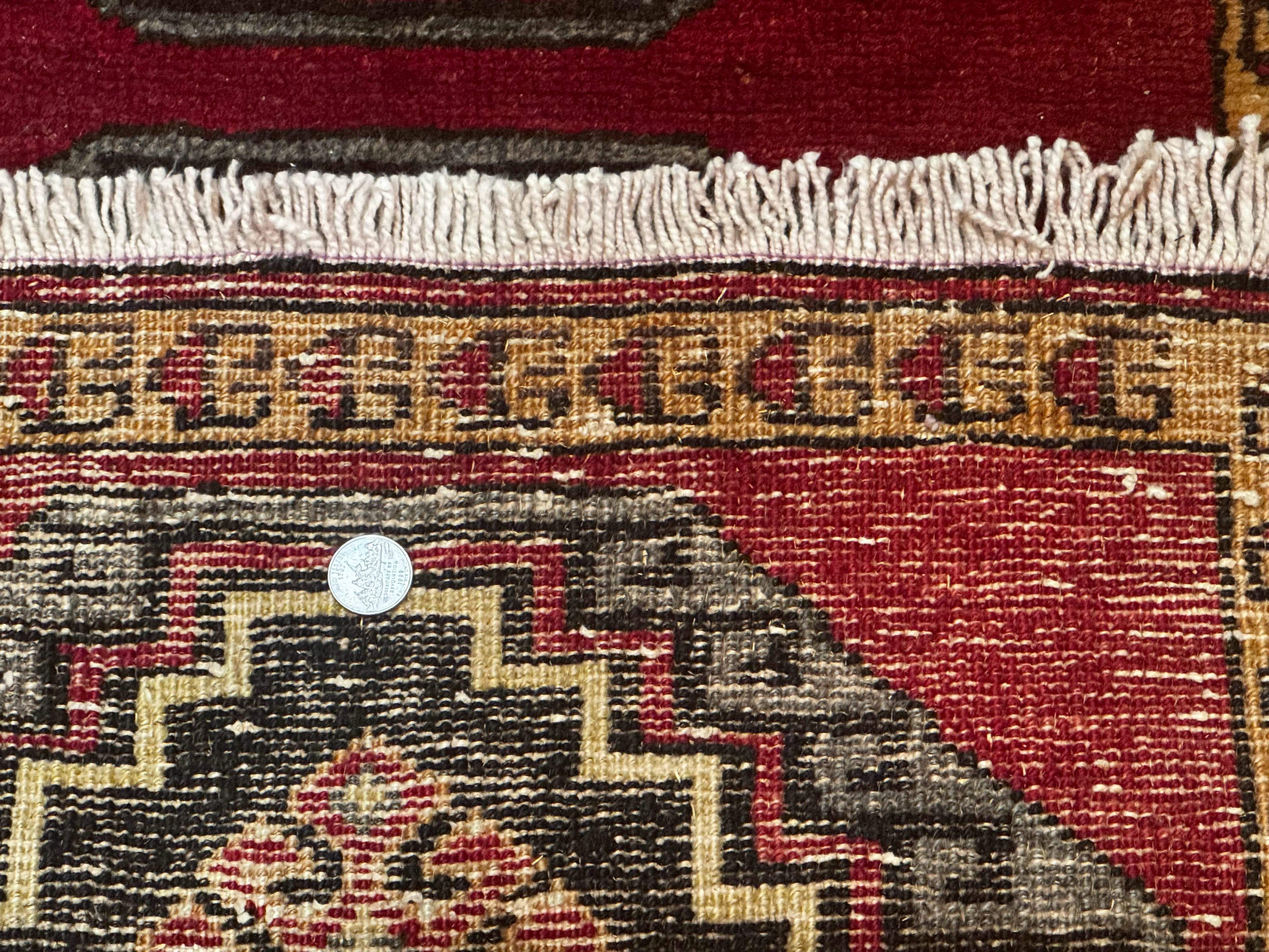 Small Antique Turkish Yastik Rug 2x3, Double Medallions, Geometric, Red, Wool