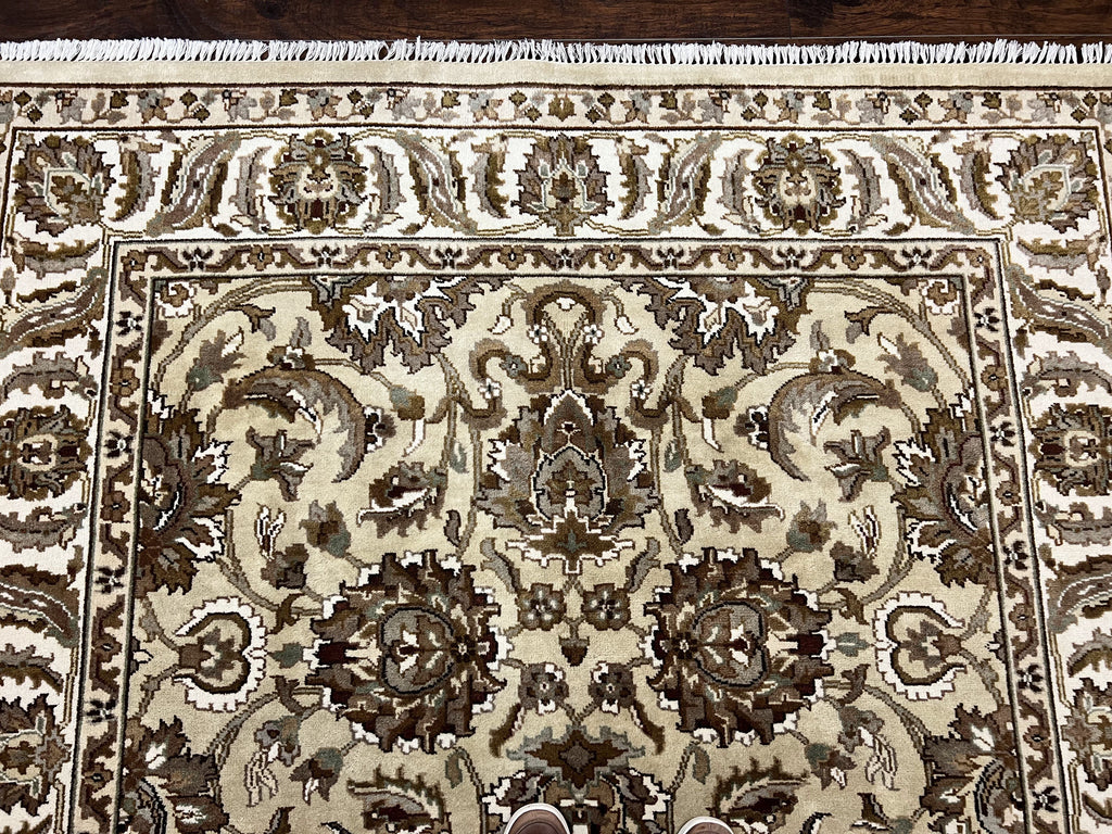 Indo Mahal Rug 6x9, Indian Carpet 6 x 9 ft, Light Green and Ivory, Floral Allover, Wool Oriental Carpet, Traditional Rug, Handmade