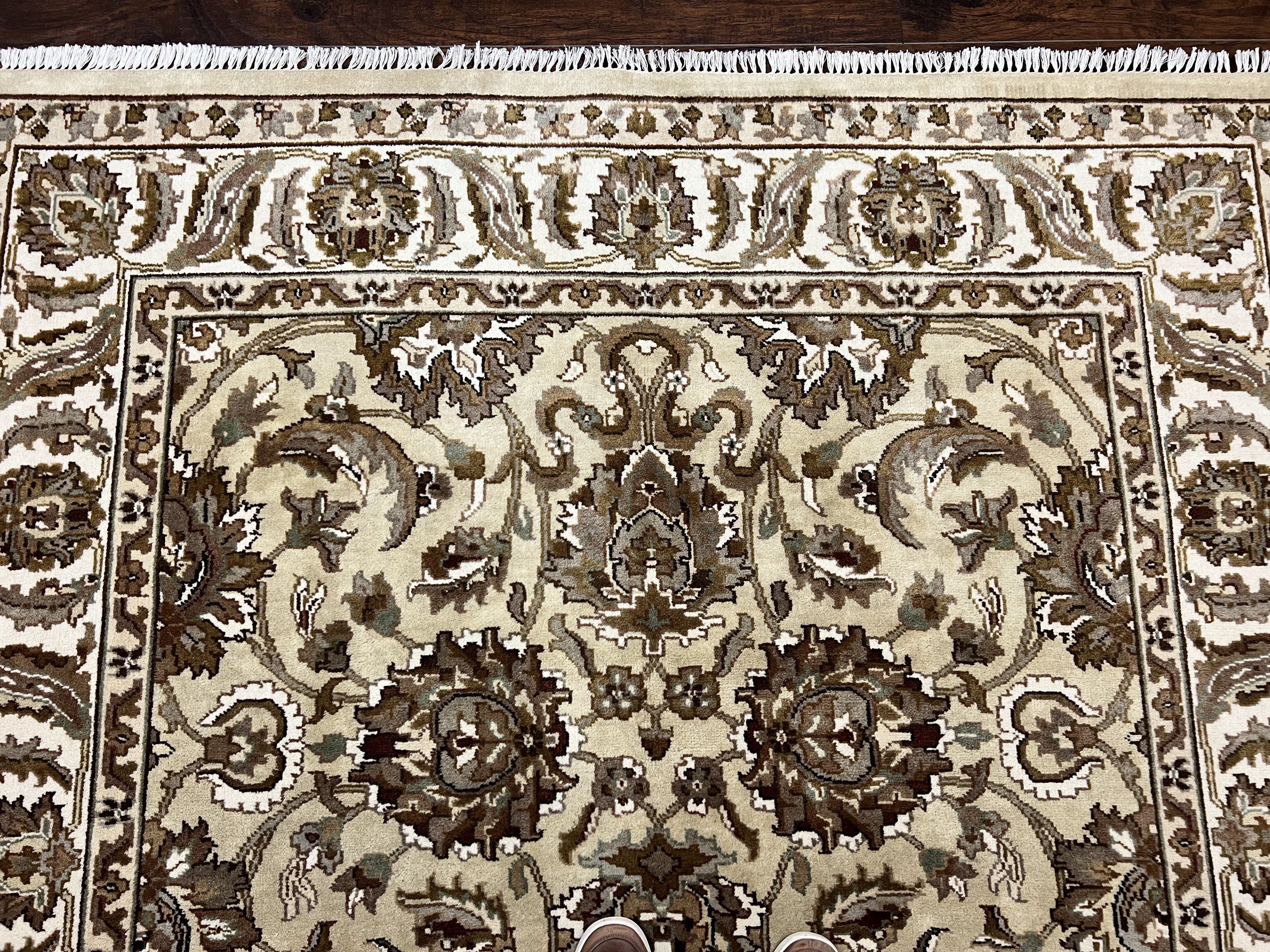 Indo Mahal Rug 6x9, Indian Carpet 6 x 9 ft, Light Green and Ivory, Floral Allover, Wool Oriental Carpet, Traditional Rug, Handmade