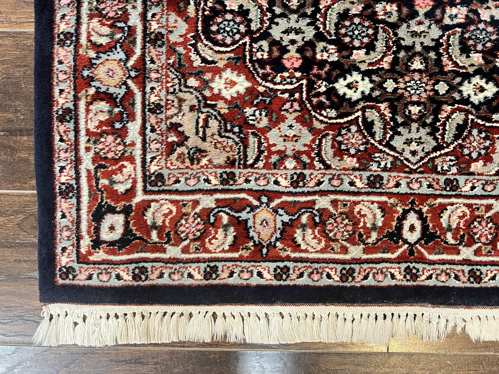 Indo Persian Rug 3x4, Herati Allover Pattern, Midnight Blue and Red, Small Vintage Handmade Wool Rug