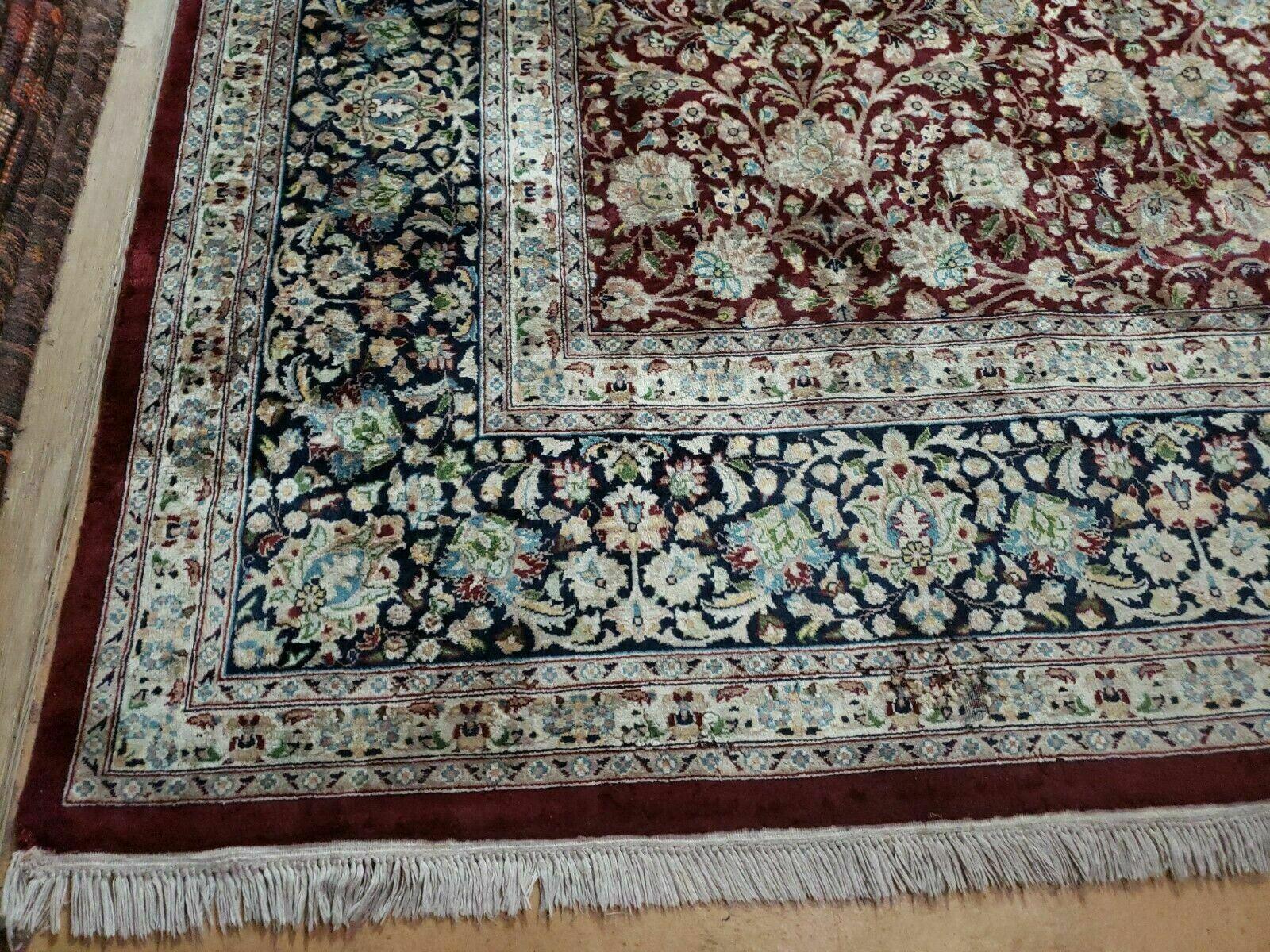 Persian Rug 9x12, Floral Allover, Very Fine, Handmade, Room Sized Oriental Carpet, Sino Persian, Maroon and Navy Blue