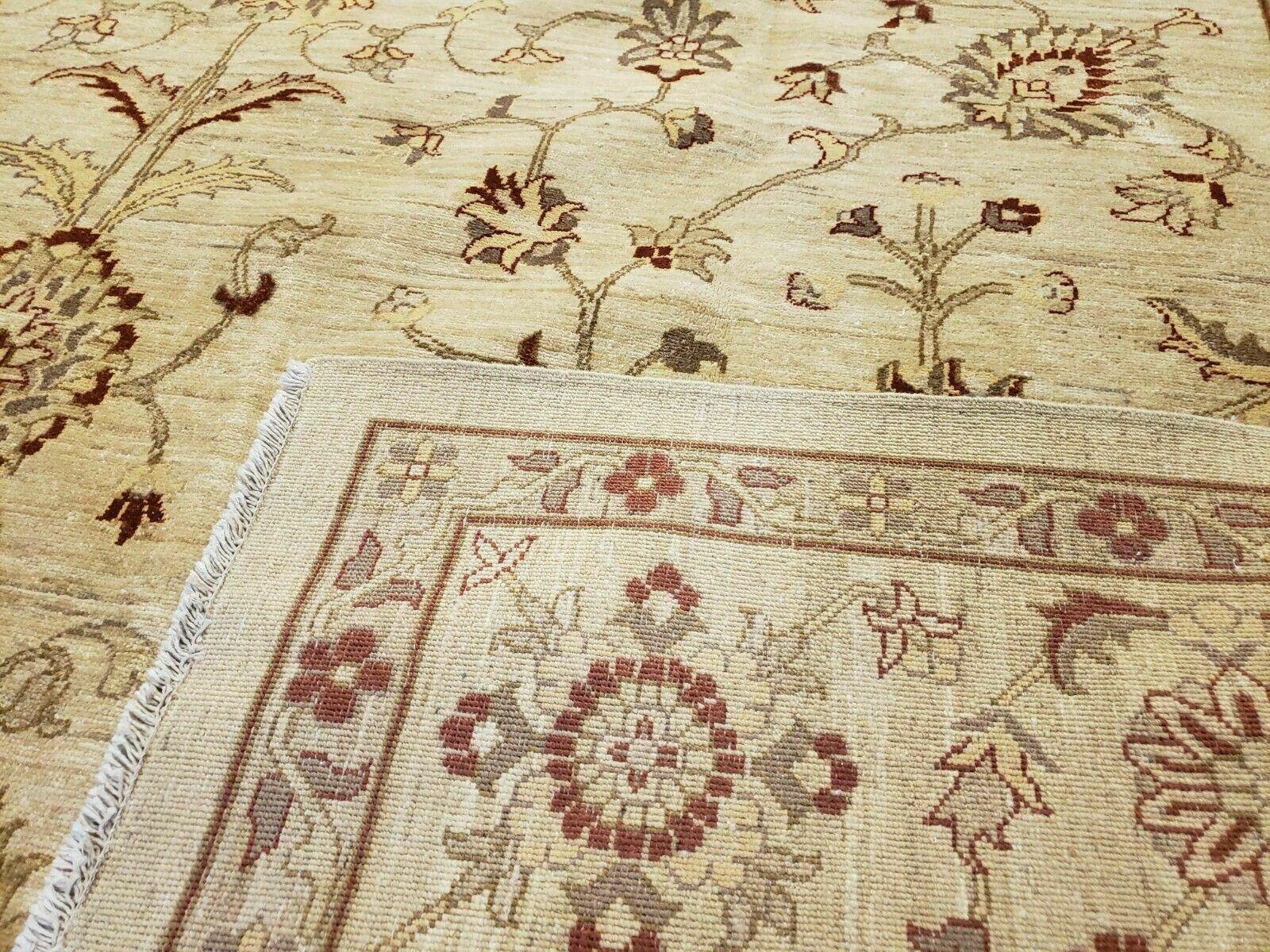 Oushak Rug 10x14 Neutral Colors Handmade Peshawar Wool Carpet Oatmeal Beige