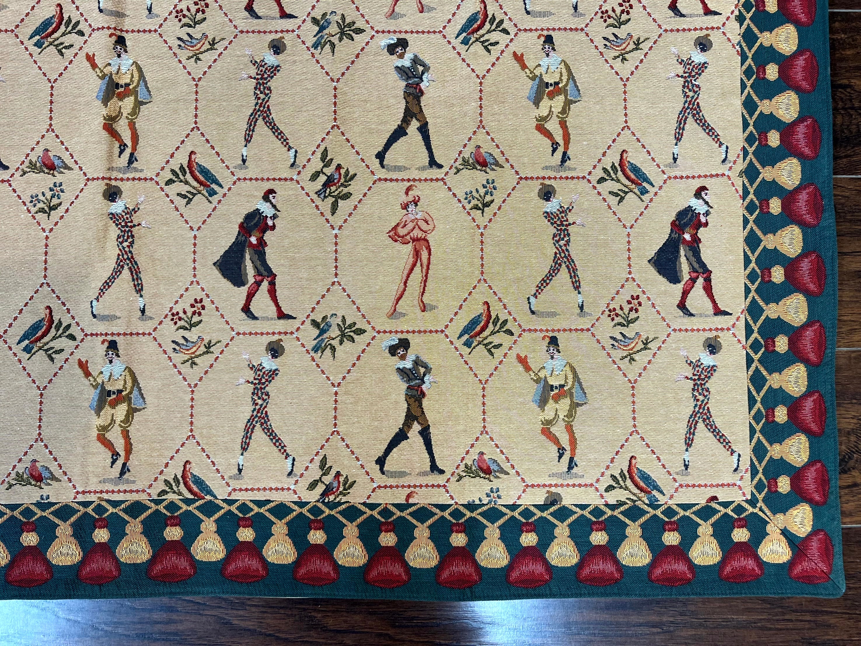 Square Tapestry 5x5, Wall Hanging, Human Pictorials, Court Jesters, Vintage