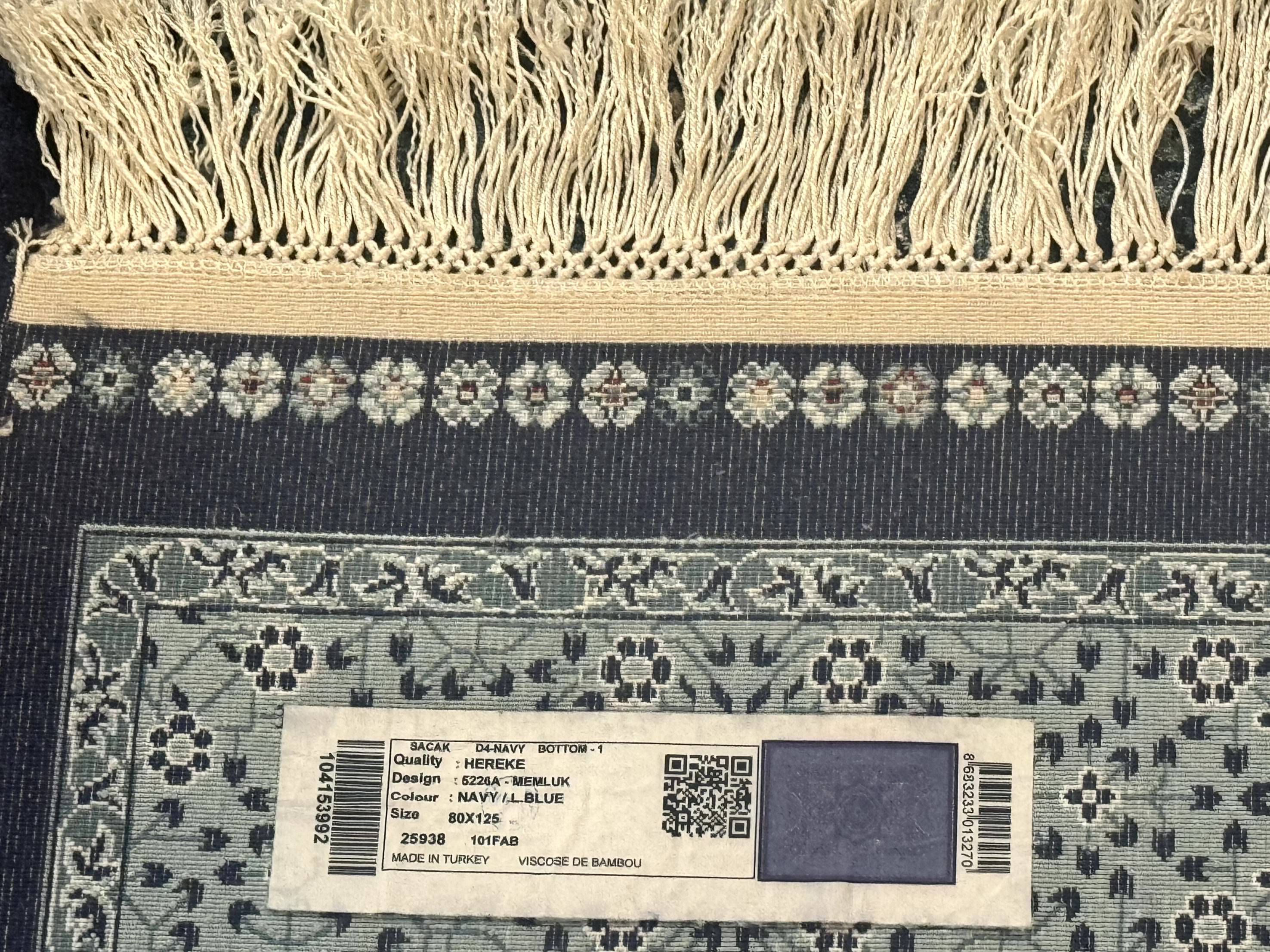 Blue Turkish Silk Hereke Rug 2.6 x 4, Mamluk Red, Blue, Bamboo Silk