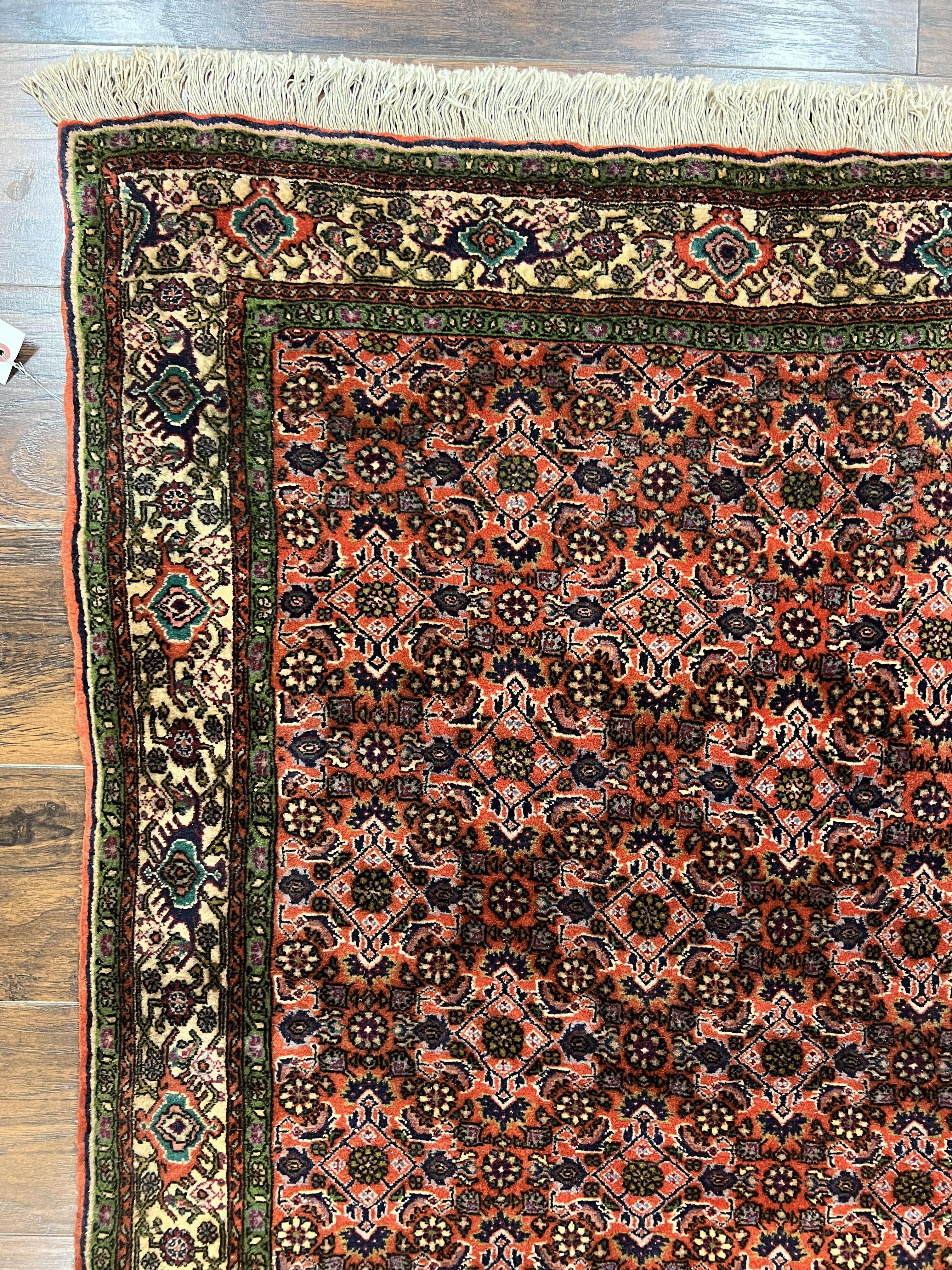 Antique Persian Bijar Rug 5x7, Allover Pattern, Hand Knotted Vintage Wool Tribal Oriental Carpet, Bidjar Rug, Red and Cream 5 x 7 ft, Handmade Rug