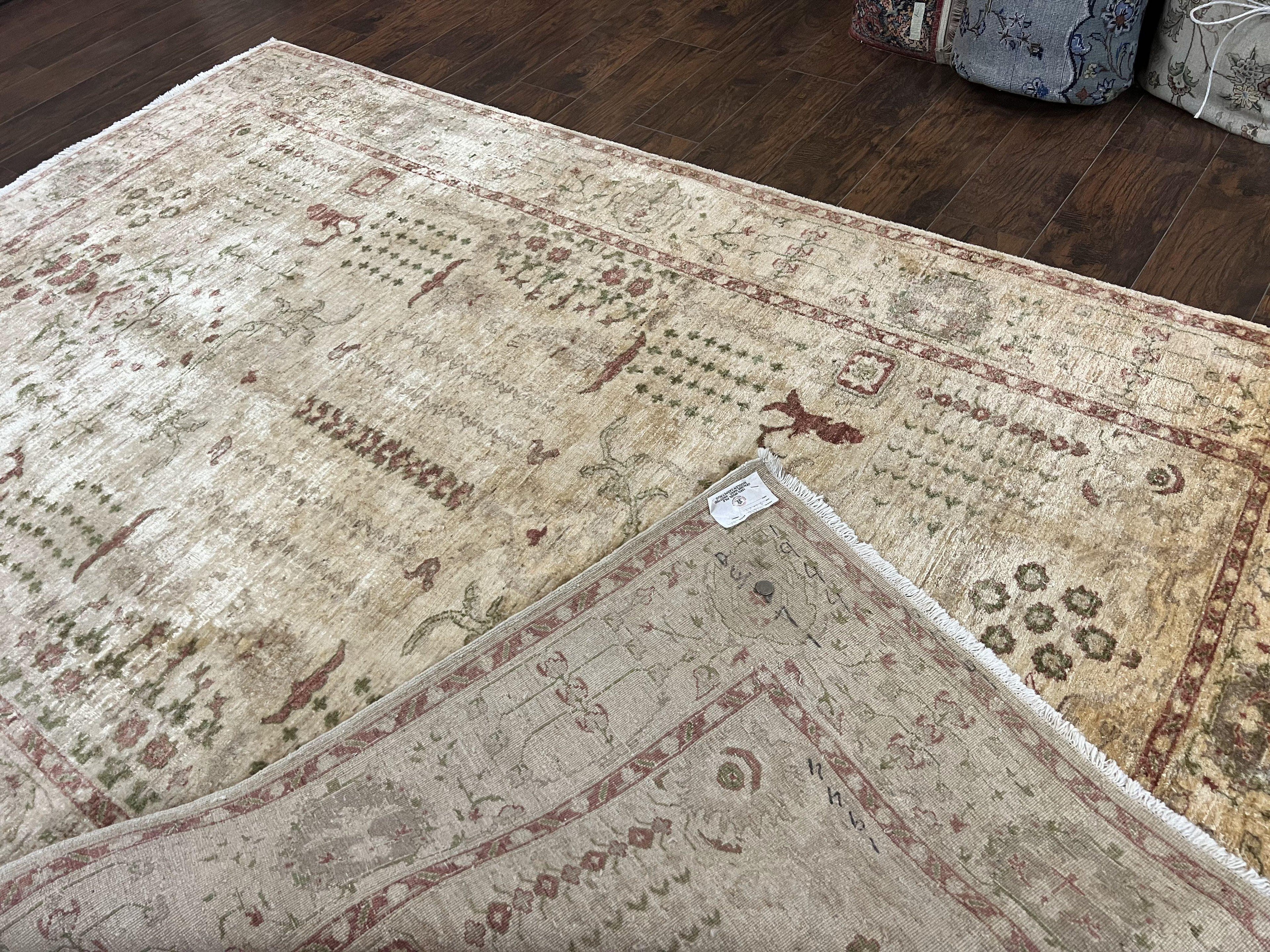 Pakistani Oushak Rug 6 x 9.6, Handmade Wool Peshawar Carpet, Farmhouse Rug
