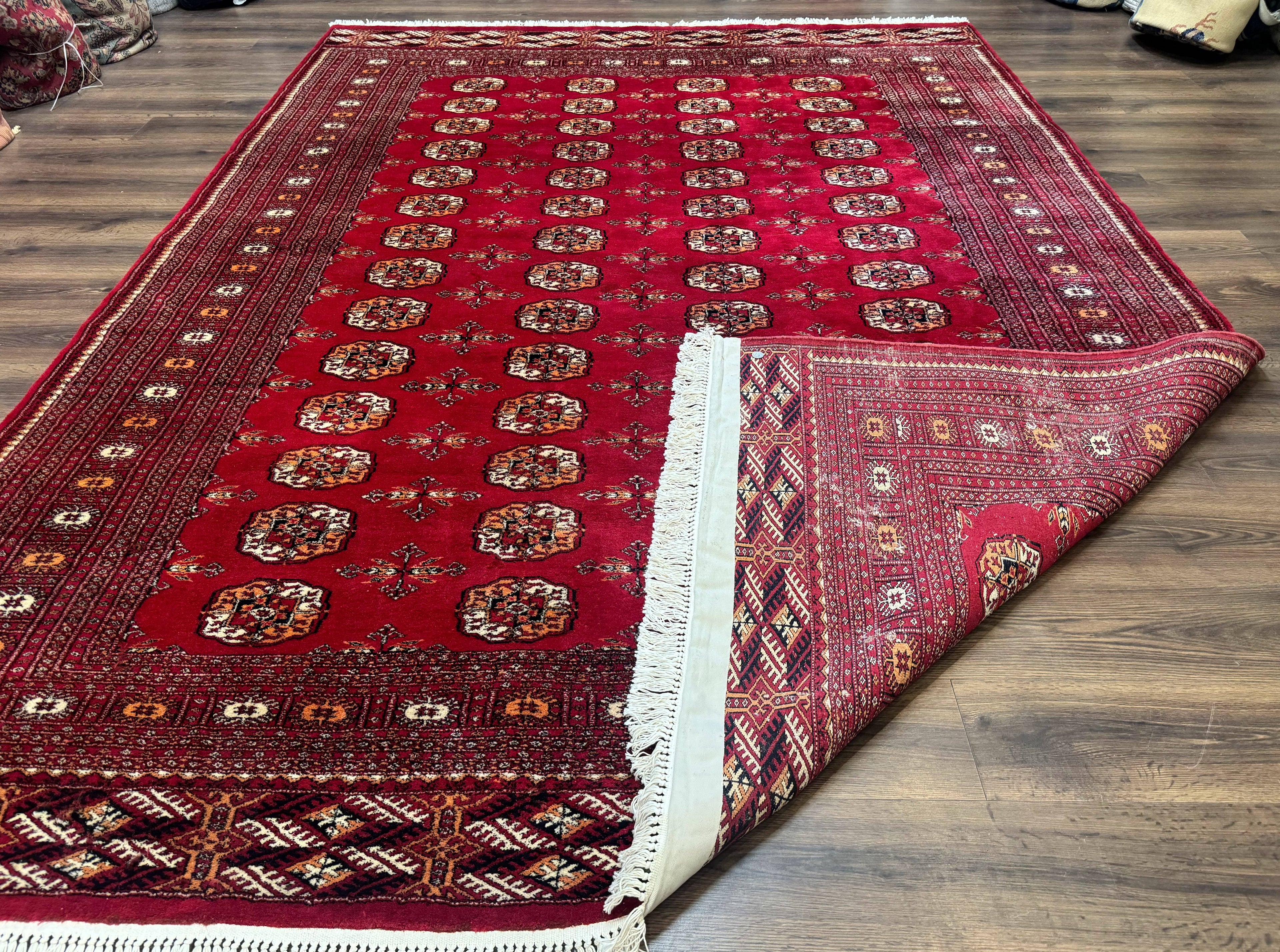 Red Turkoman Bokhara Rug 8x11, Pakistani Turkmen Carpet, Vintage Traditional Area Rug