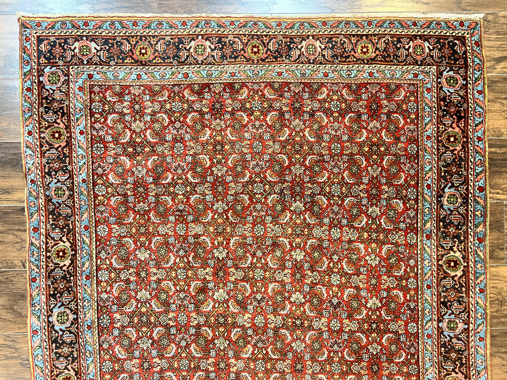 Antique Persian Bidjar Rug 5x7, Repeated Allover Herati Pattern, Red, Handmade Wool Carpet