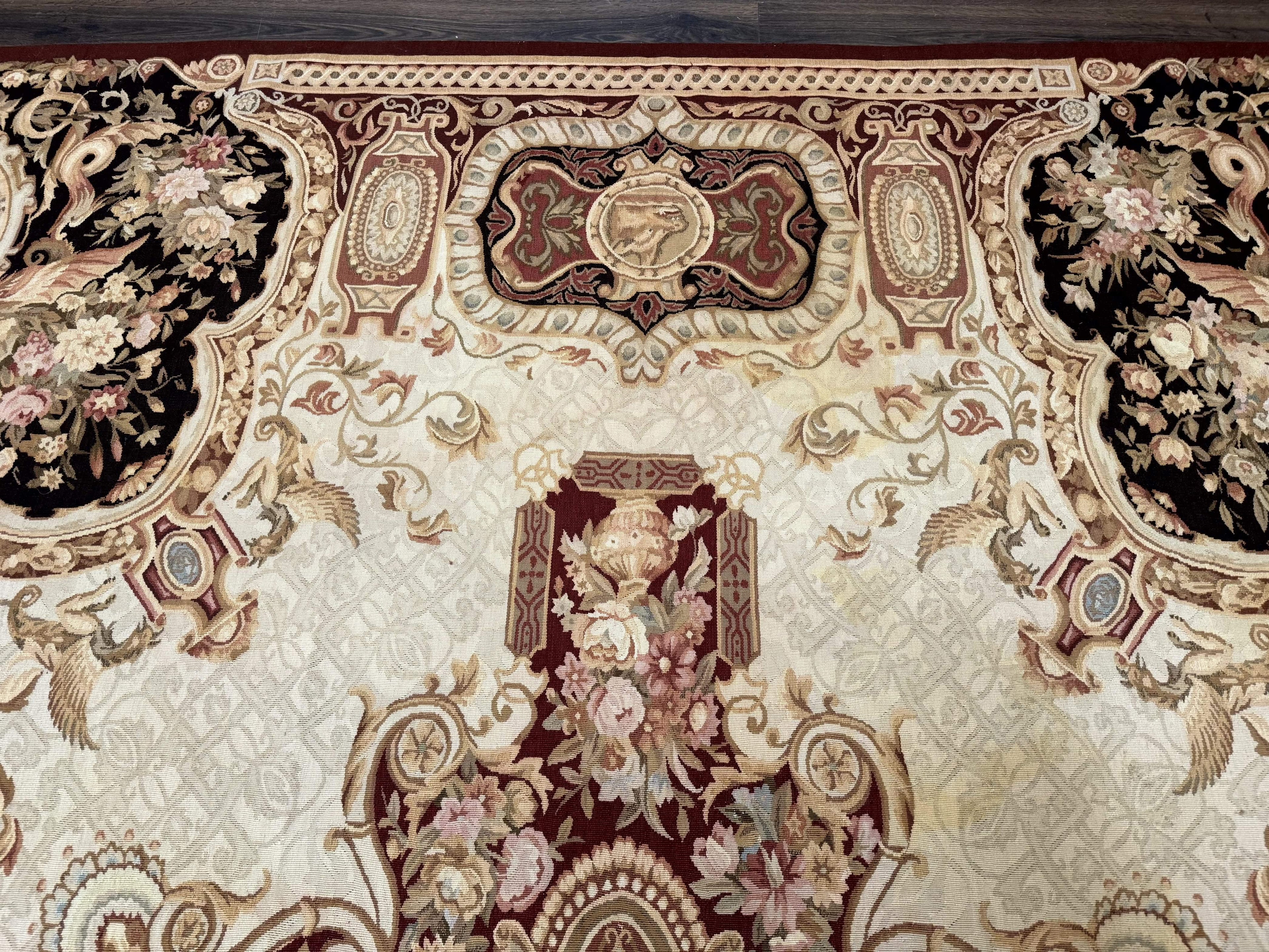 French Aubusson Rug 9x12 - European Design Flatweave Carpet