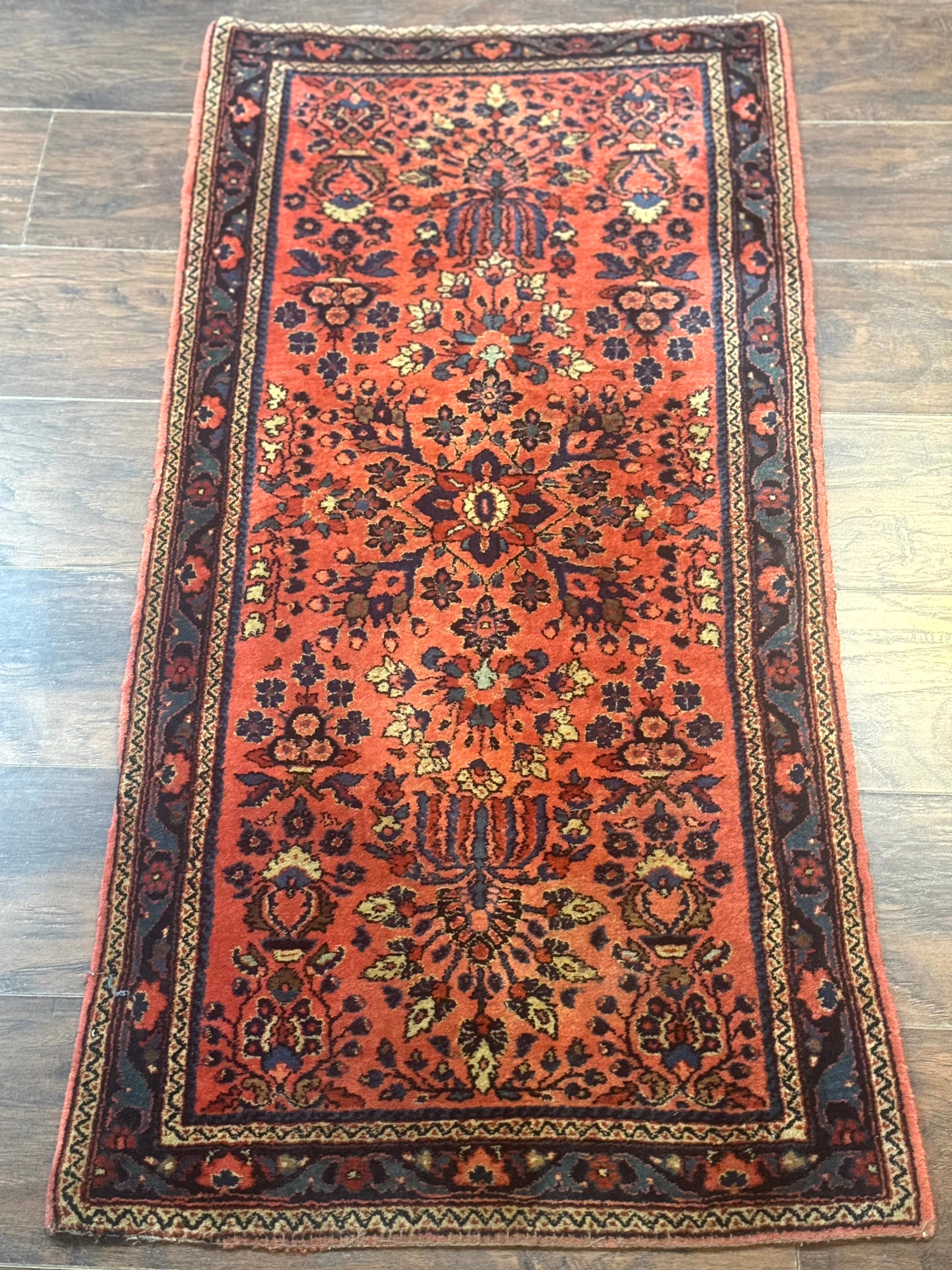 Antique Persian Sarouk Rug 2x4, Red, Fine 260 KPSI