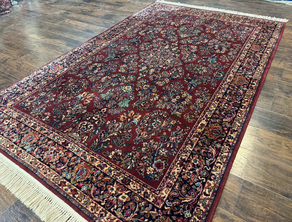 5.9 x 9 Karastan Rug Red Sarouk Rug #785, 100% Wile Pile Carpet, Original 700 Series, Vintage