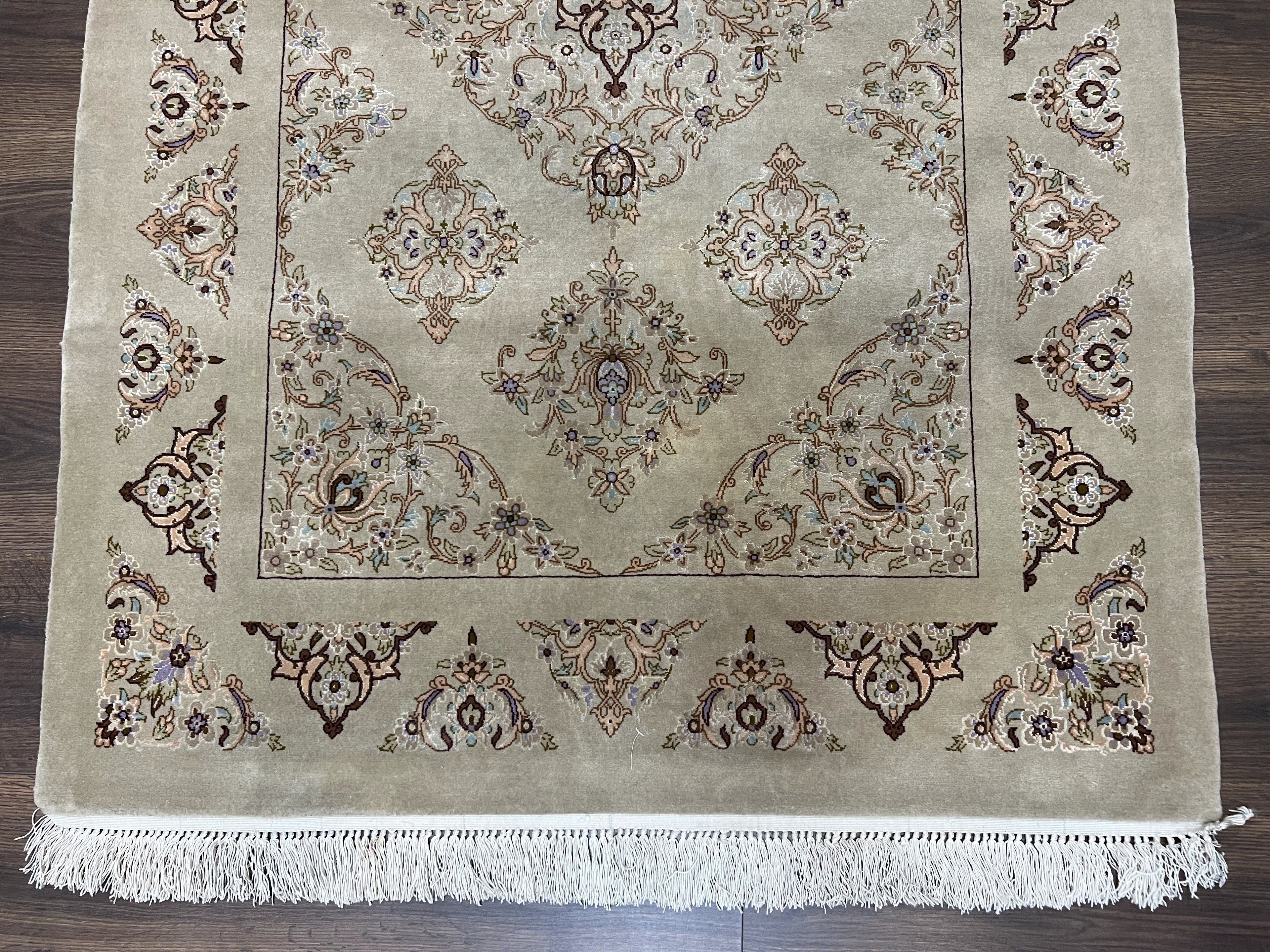 Very Fine Persian Isfahan Rug 3x5 ft with Signature, Kork Wool on Silk Foundation, Gray-Taupe Vintage Hand Knotted Oriental Carpet, 60 Raj 460 KPSI