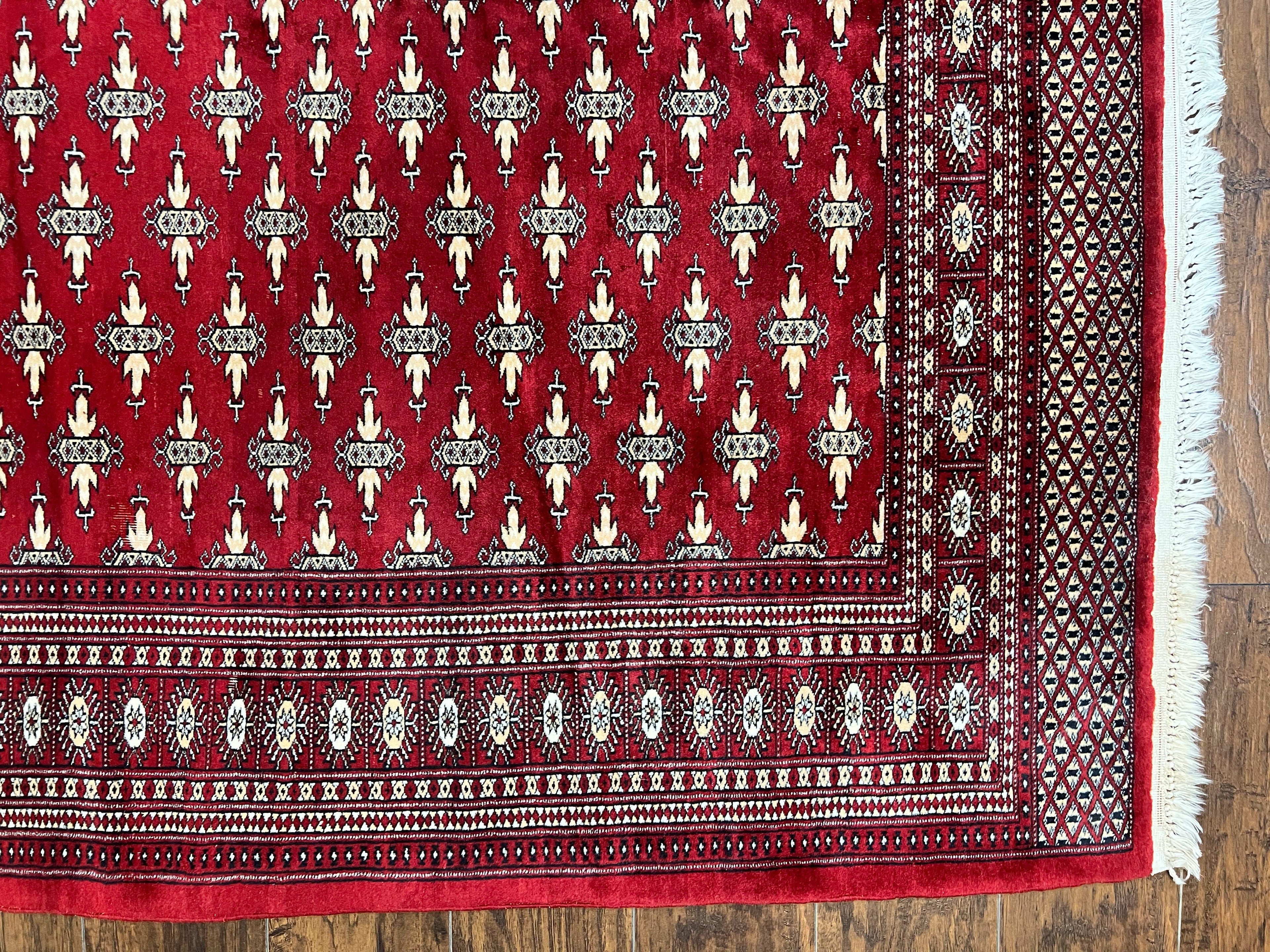 Pakistani Turkoman Bokhara Rug 6x9, Fine Wool Vintage Hand Knotted Handmade Yamud Oriental Carpet 6 x 9, Red Turkoman Rug, Tribal Rug