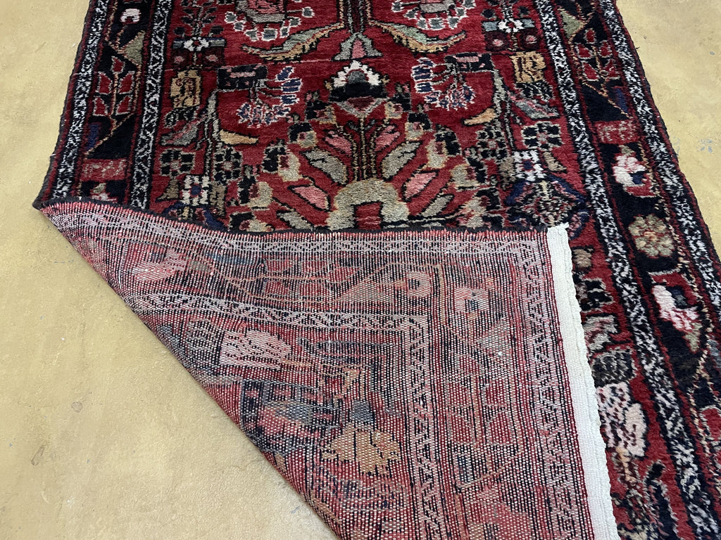 Antique Persian Hamadan Runner Rug 3.4 x 9, Red, Handmade Wool Runner