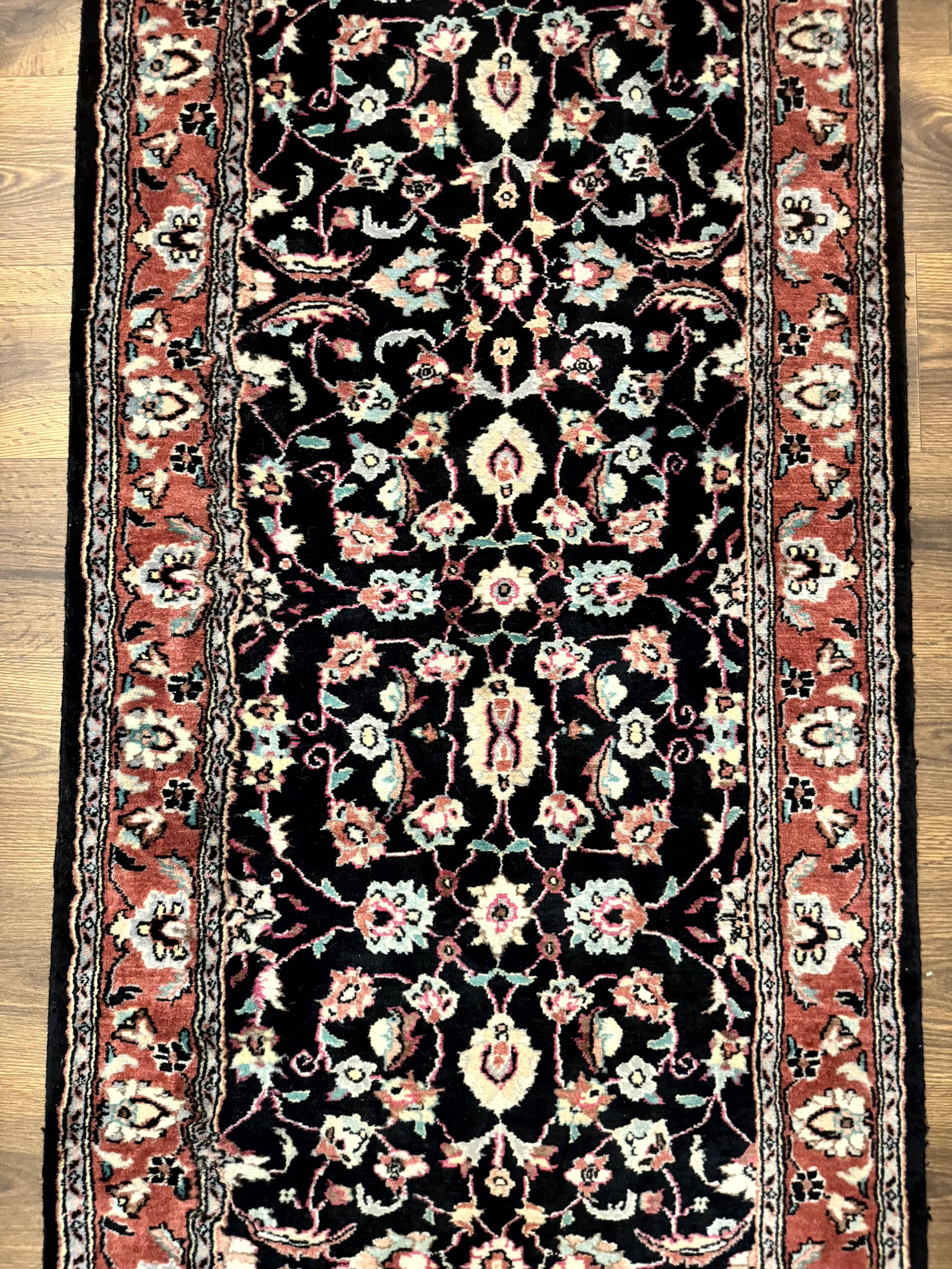 Pak Persian Runner Rug 2.8 x 10, Dark Blue, Floral Allover, Wool