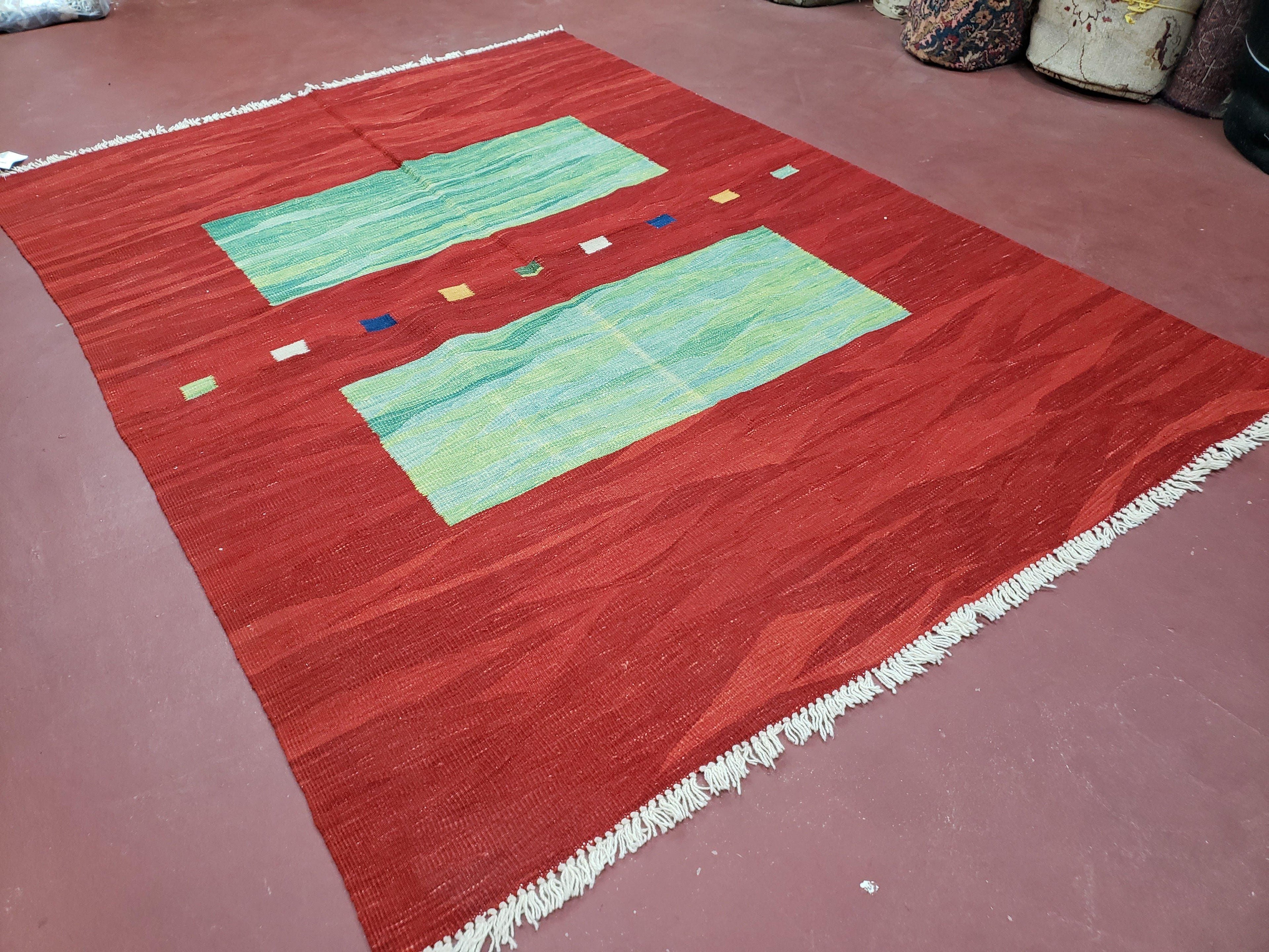 Red Turkish Kilim Rug, 5x7 - 6x8 Rugs, Red and Green Kilim Carpet, Kilim Area Rugs, Flatweave No Pile Rug, New Turkish Rug, Handmade Kilim