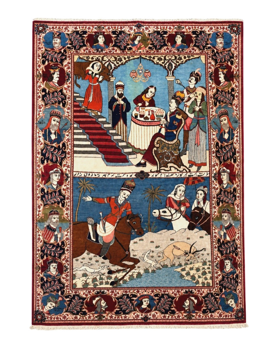 Rare Persian Kashan Pictorial Rug 6x9, King Bahram Hunting Scene, Persian Kings, Hand Knotted Persian Rug for Wall Hanging, Antique, Wool