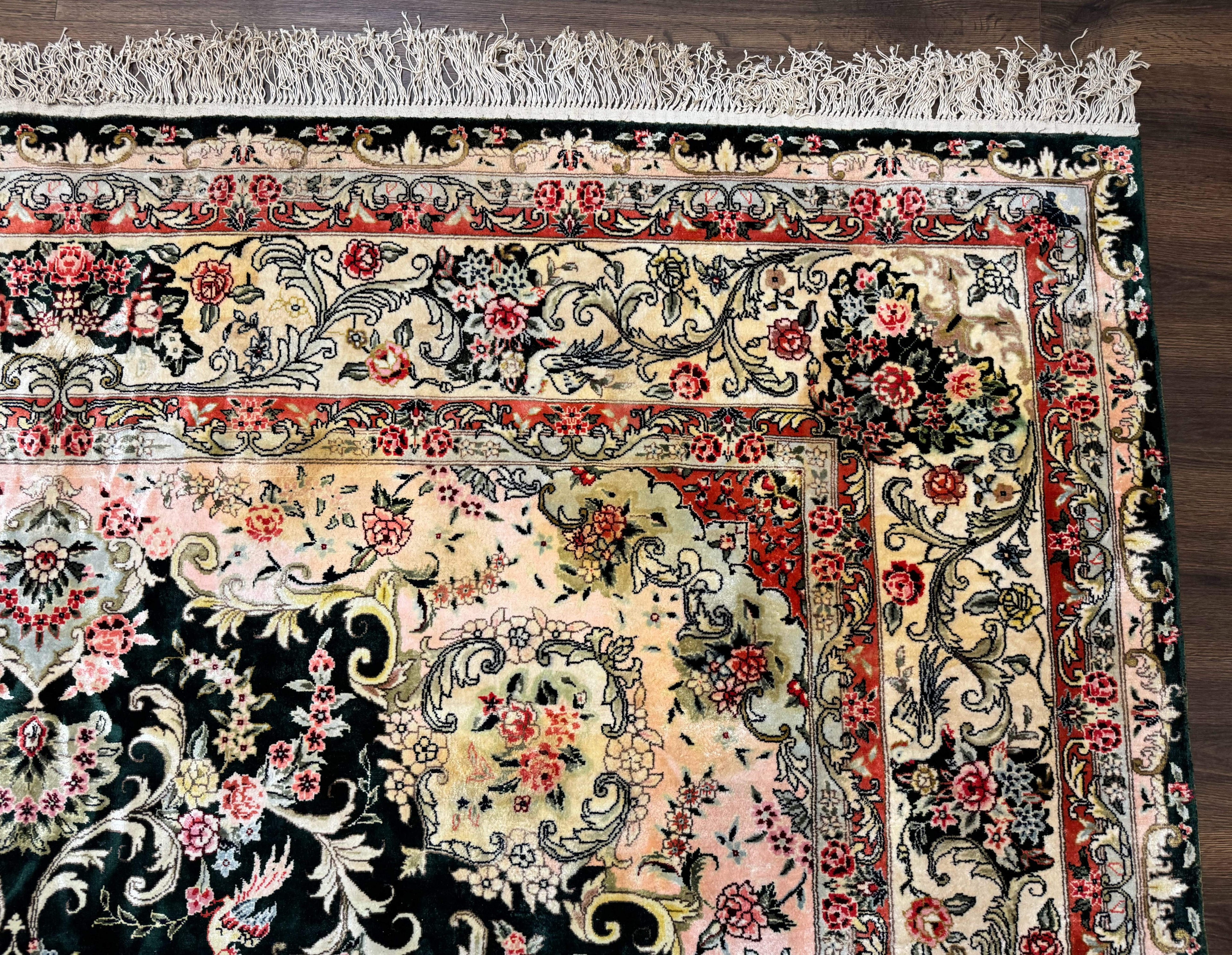 Silk Indian Kashmiri Rug 9x12, Vintage Hand Knotted Carpet