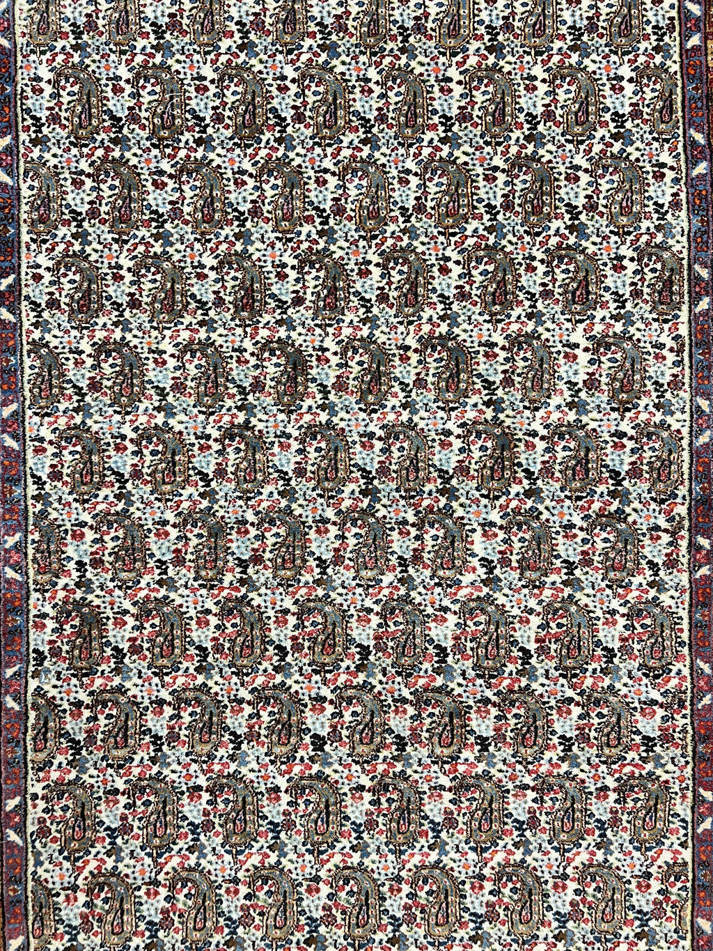 Persian Rug 4x6, Mashad Kashmar Rug, Boteh Paisley Design, Allover Repeated Pattern, Ivory Hand Knotted Vintage Semi Antique Persian Oriental Carpet