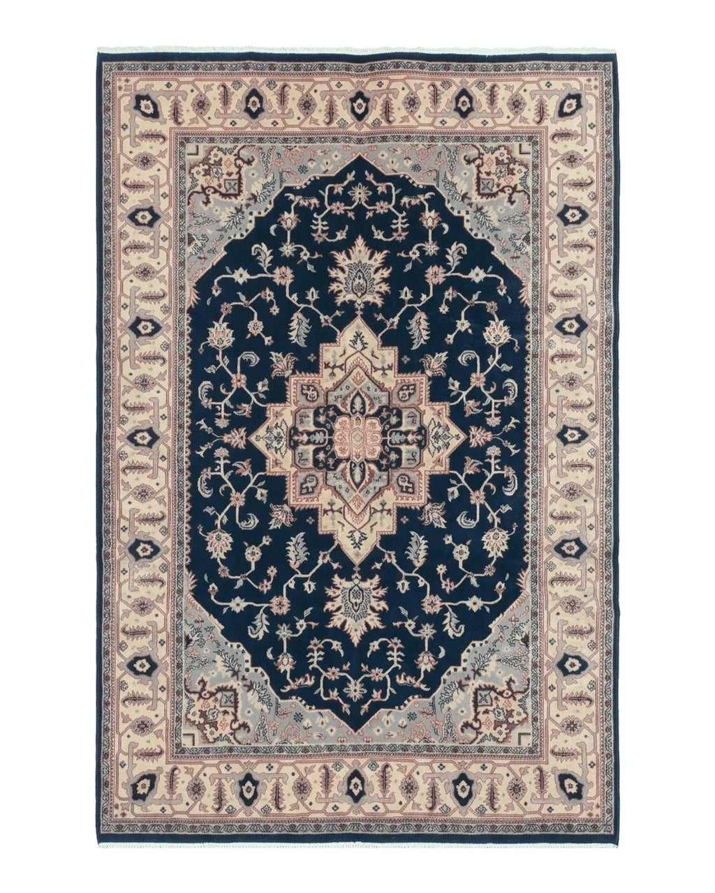 Karastan Rug Navy Serapi, Kara Shah Rug, Navy Blue, 5.6 x 8.6, Vintage Karastan Area Rug, Wool Pile Karastan Rug
