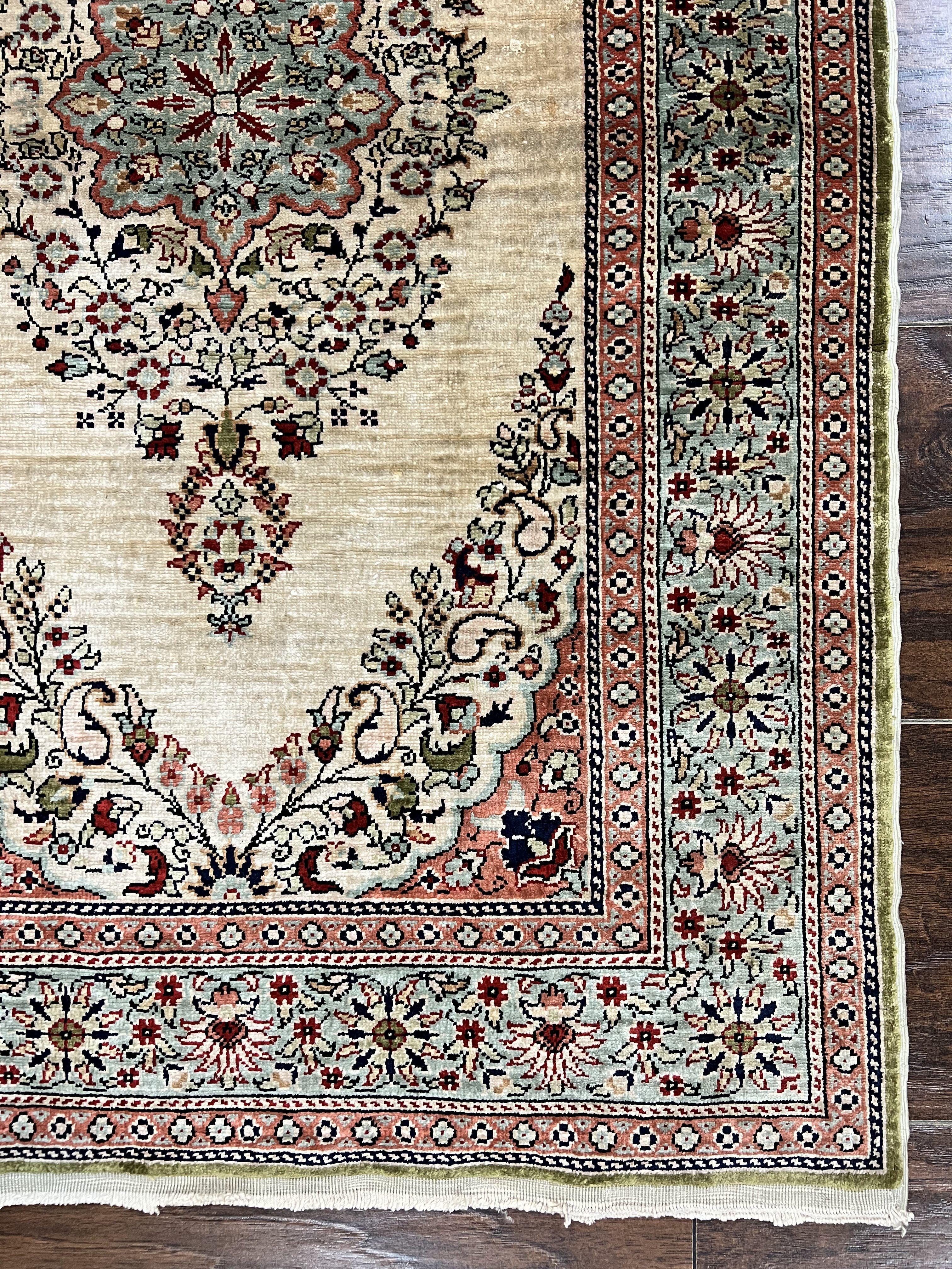 Silk Turkish Kayseri Rug 2x3, Very Finely Hand Knotted, Semi Open Field, Vintage, Silk Pile on Silk Foundation, 300 KPSI